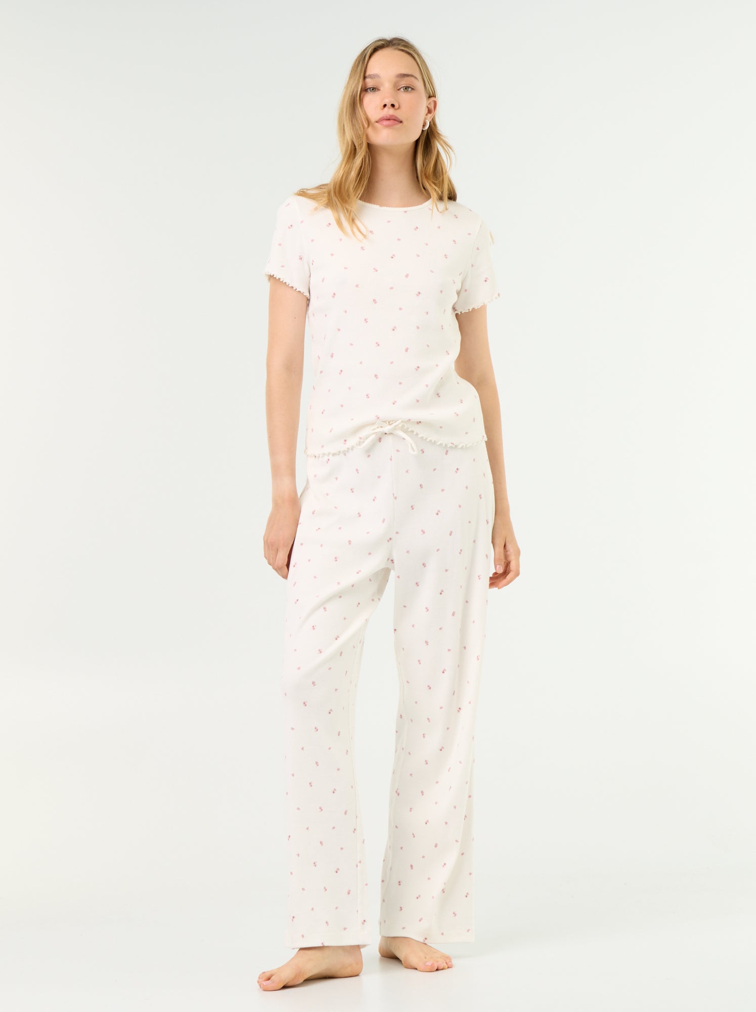 Pantalon de pyjama en maille côtelée - Blanc