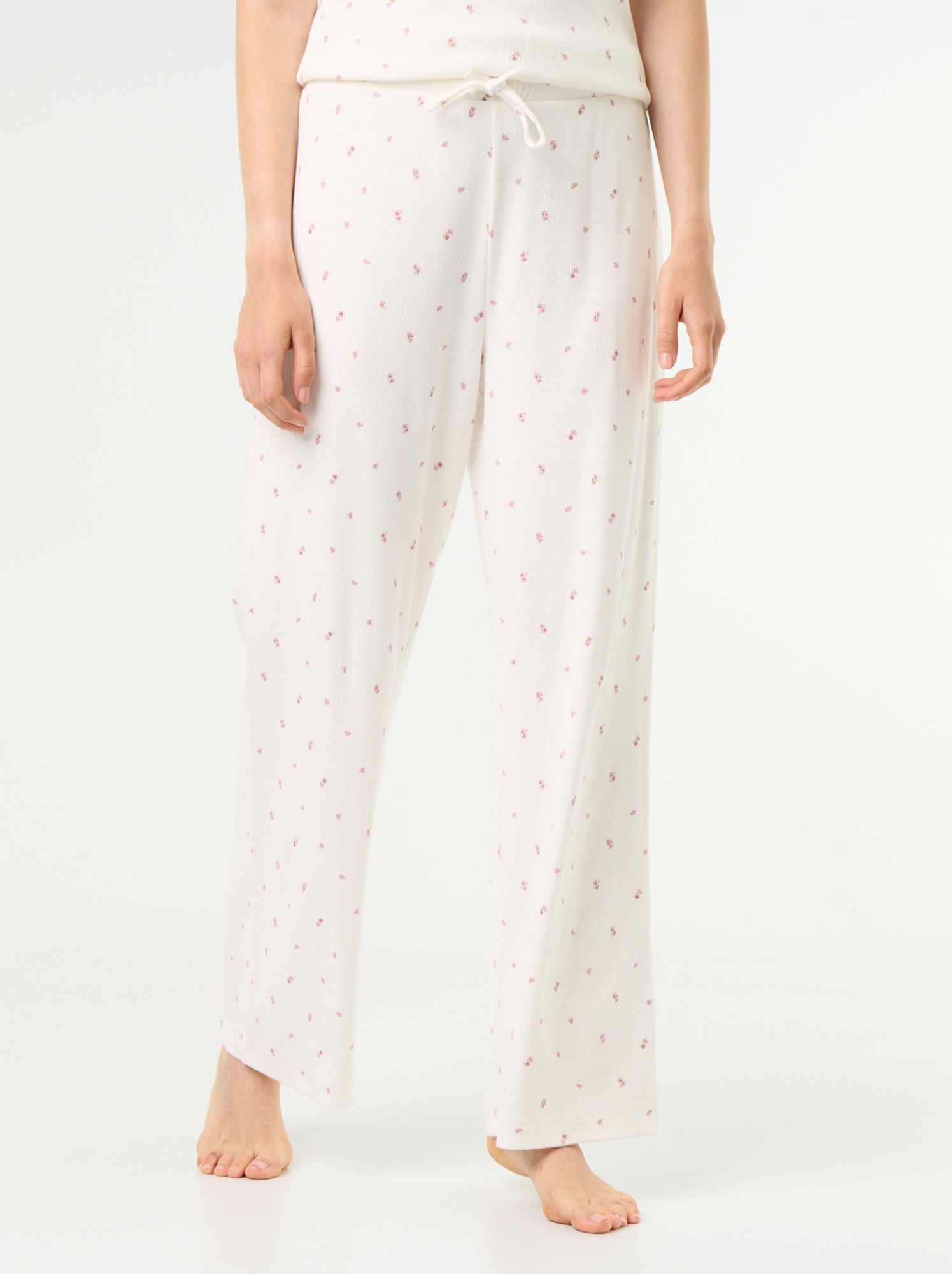 Pantalon de pyjama en maille côtelée - Blanc