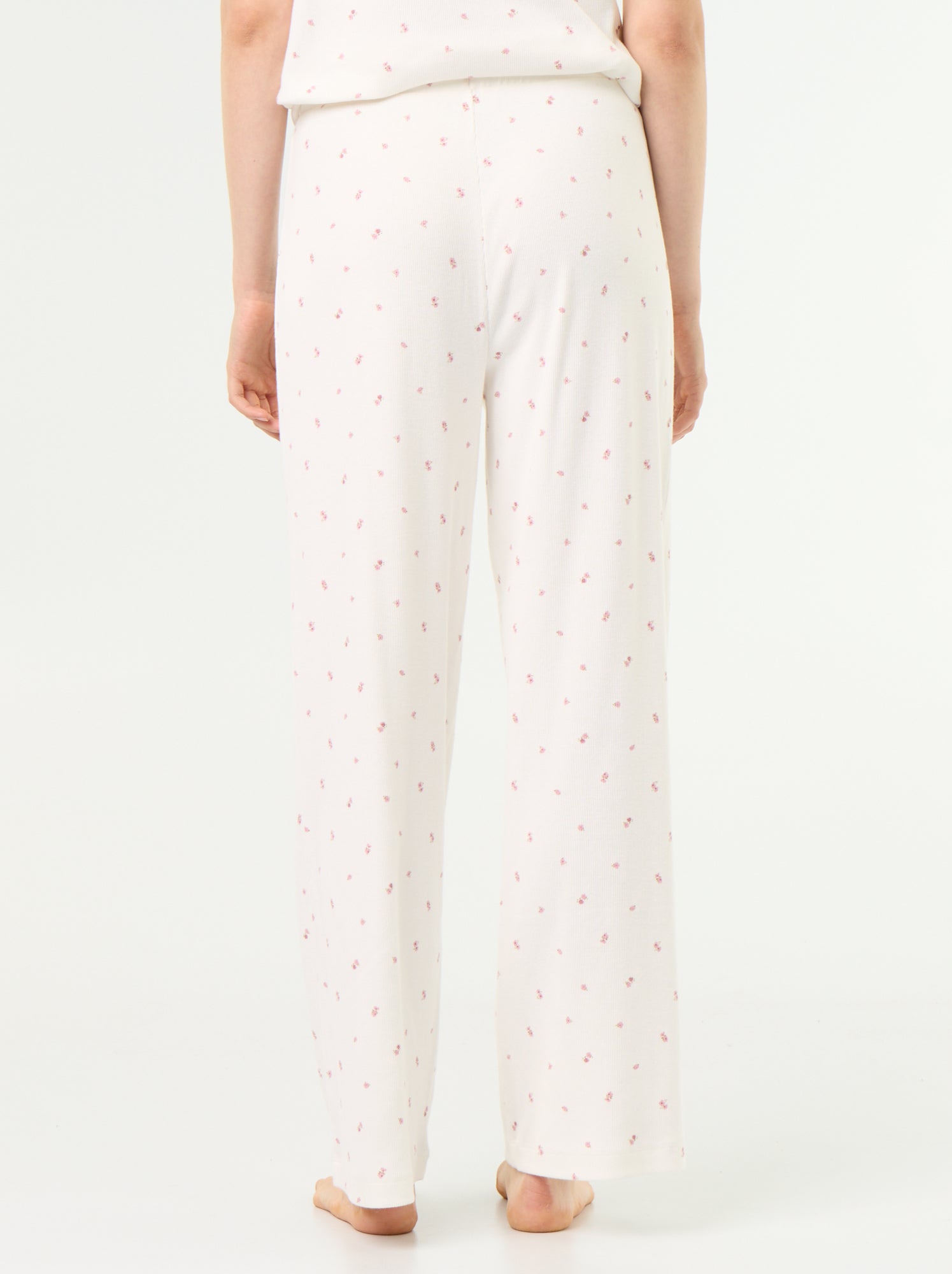Pantalon de pyjama en maille côtelée - Blanc