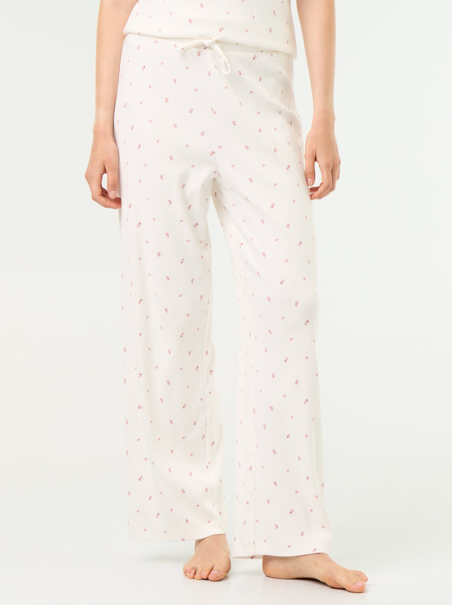 Pantalon de pyjama en maille côtelée - Blanc