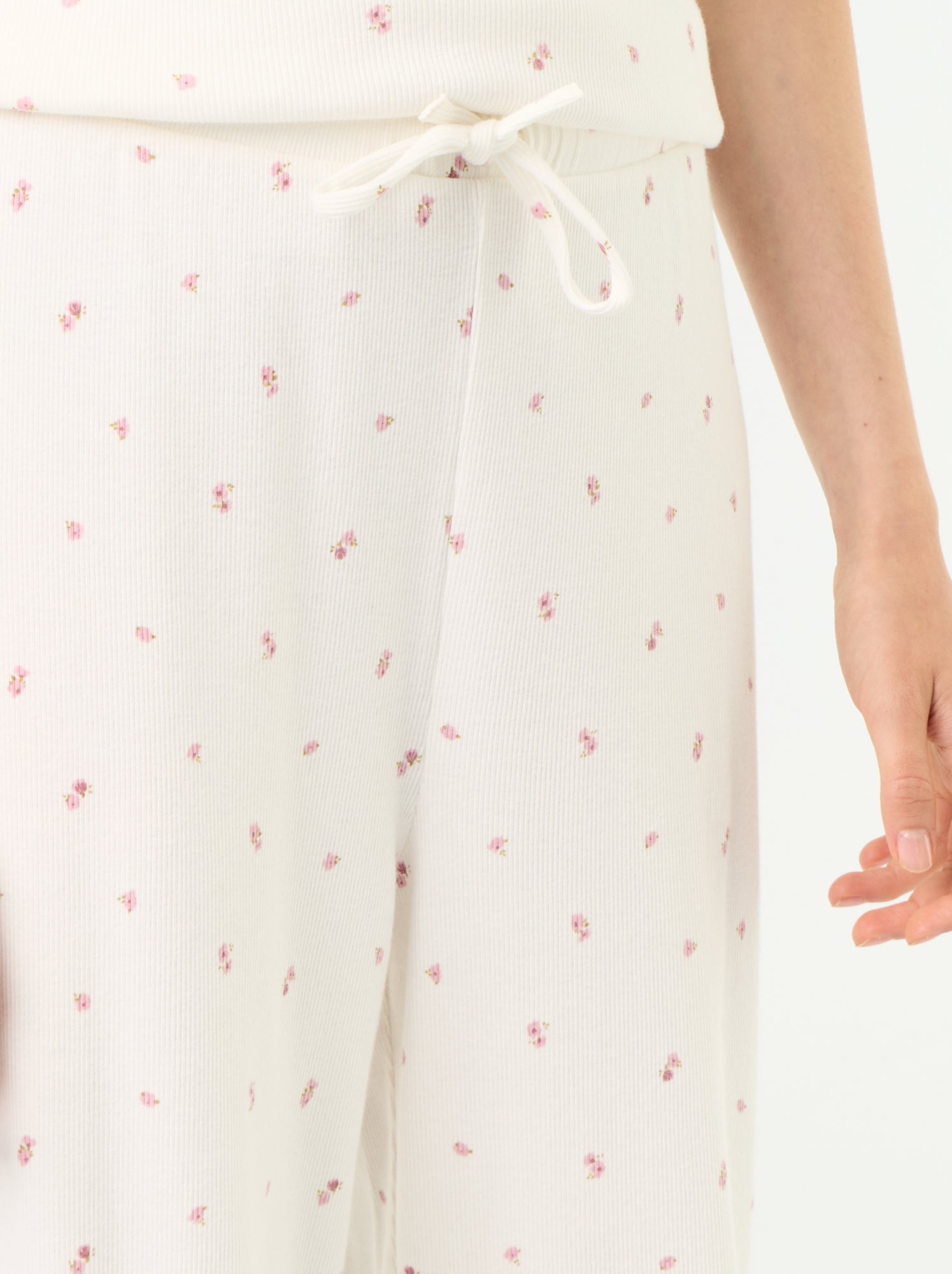 Pantalon de pyjama en maille côtelée - Blanc