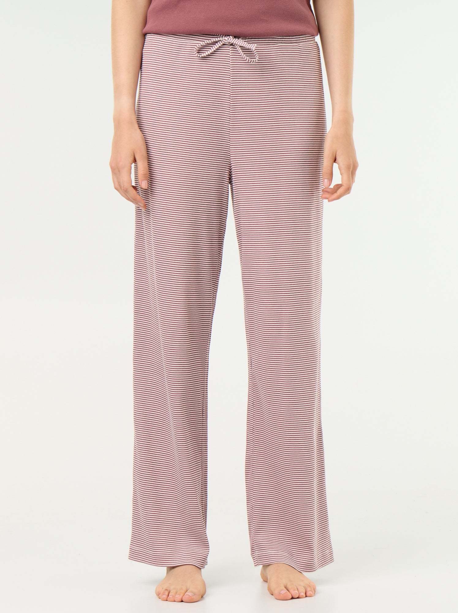 Pantalon de pyjama en maille côtelée - Marron clair