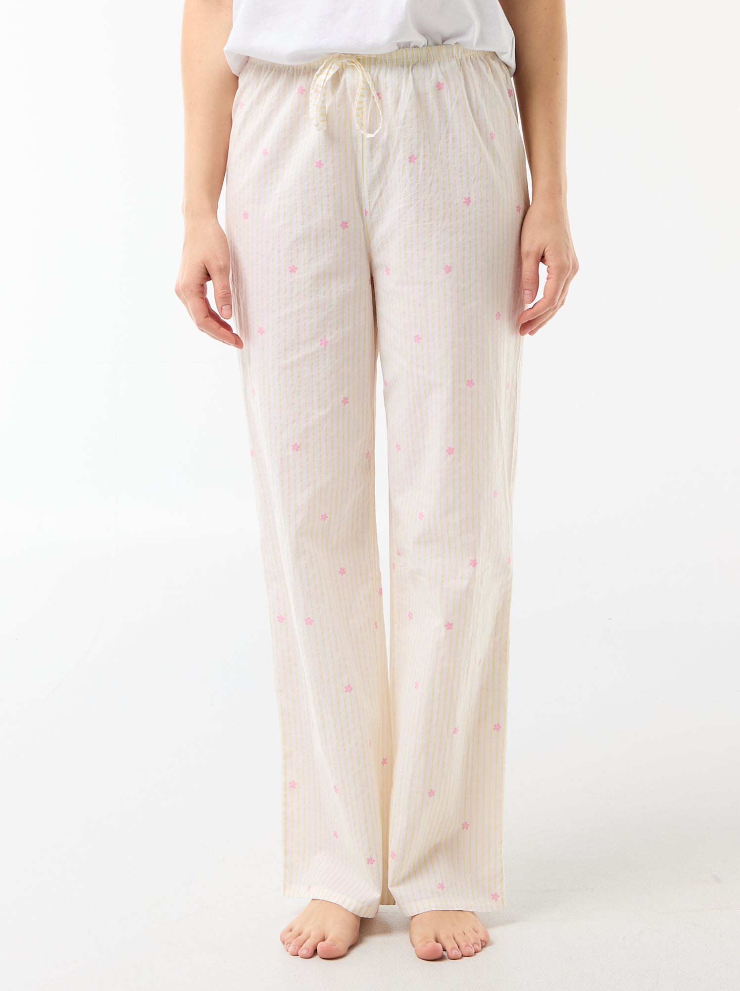 Pantalon de pyjama en voile de coton imprimé - Jaune