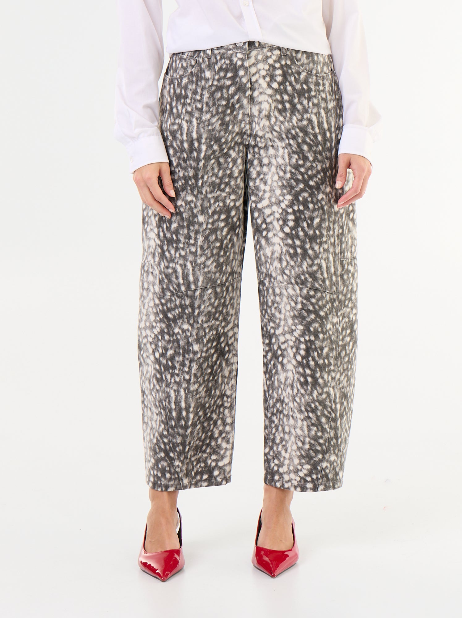 Pantalon denim forme boule taille haute à motif - Gris