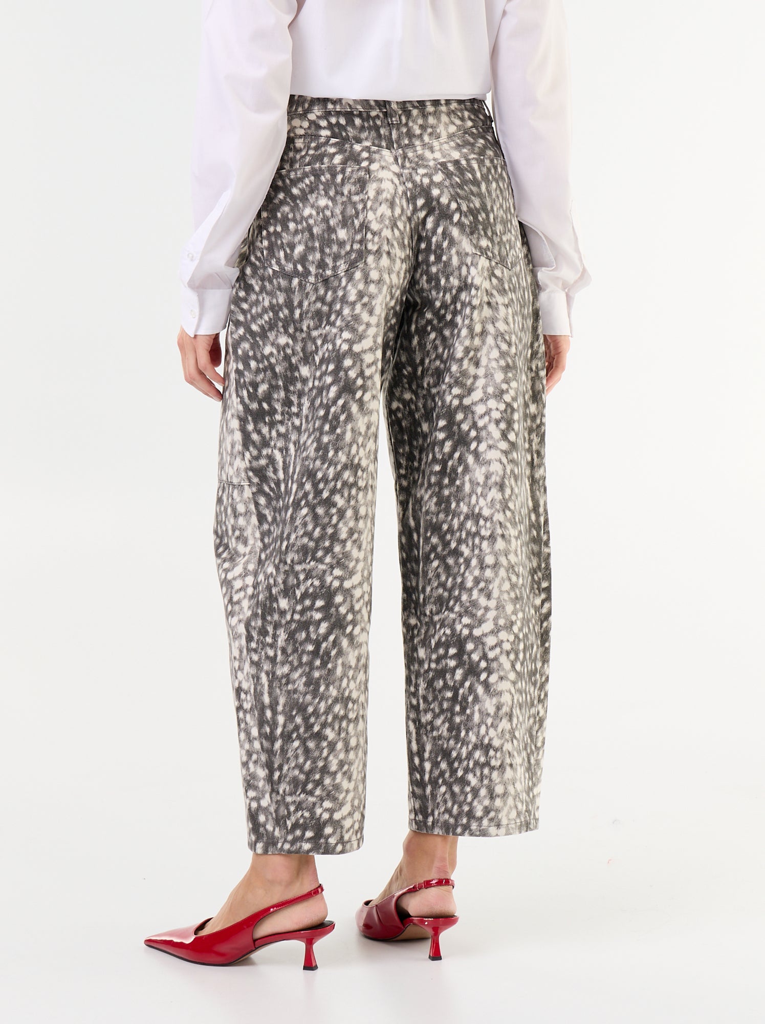 Pantalon denim forme boule taille haute à motif - Gris