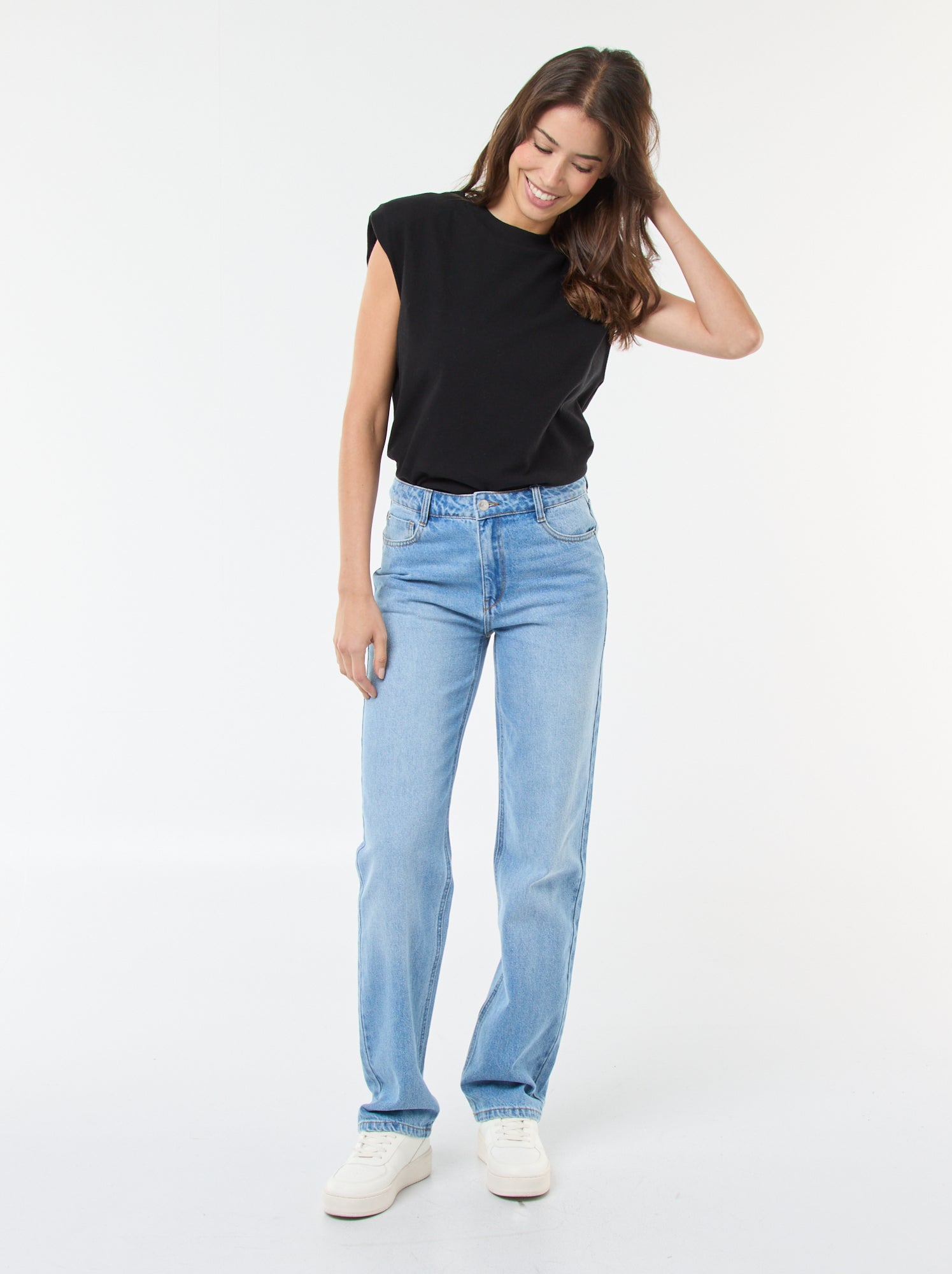 Pantalon denim regular en coton - L34 - Bleu (EPX38_1)