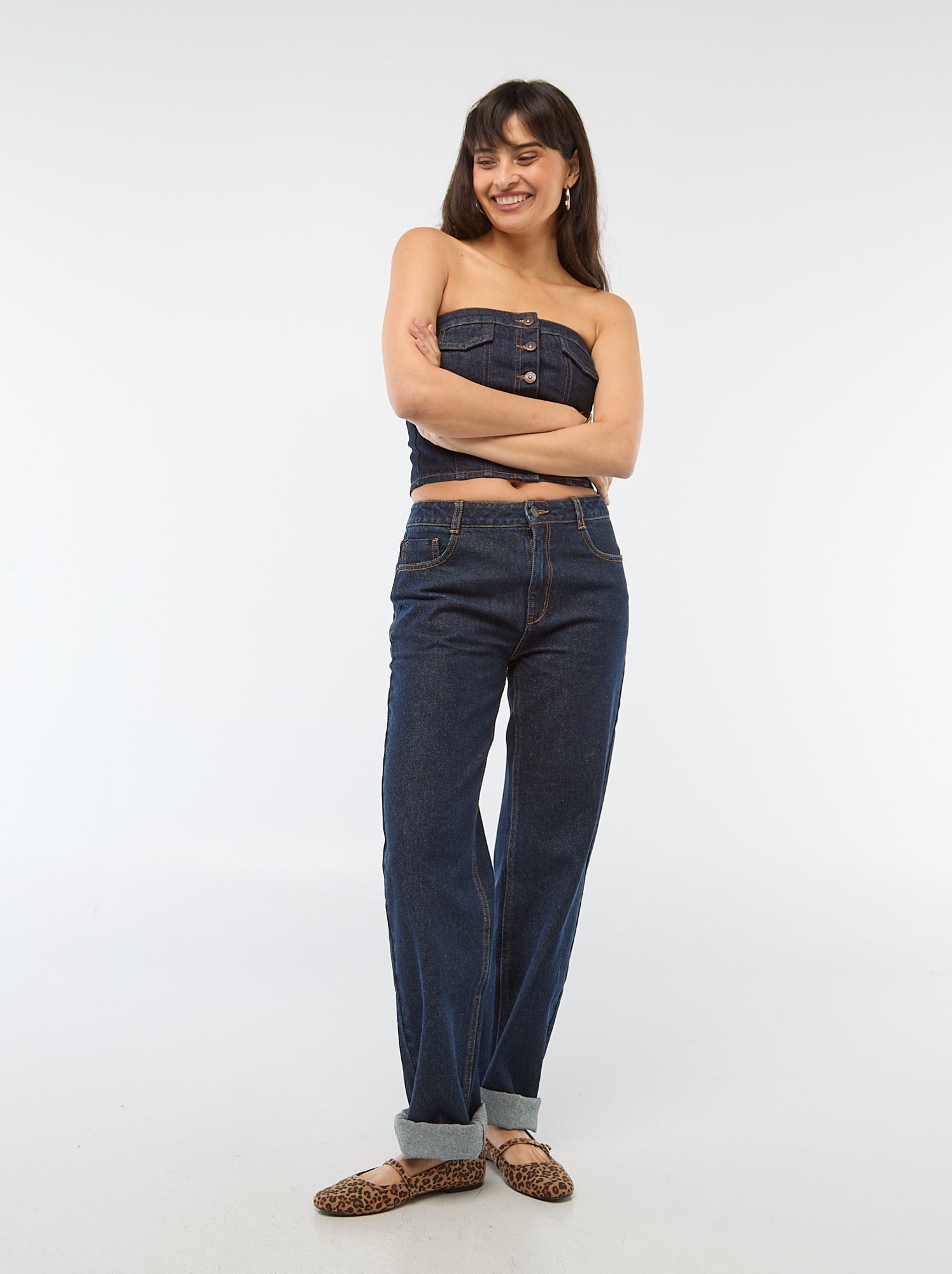 Pantalon denim regular en coton - L34 - Bleu foncé