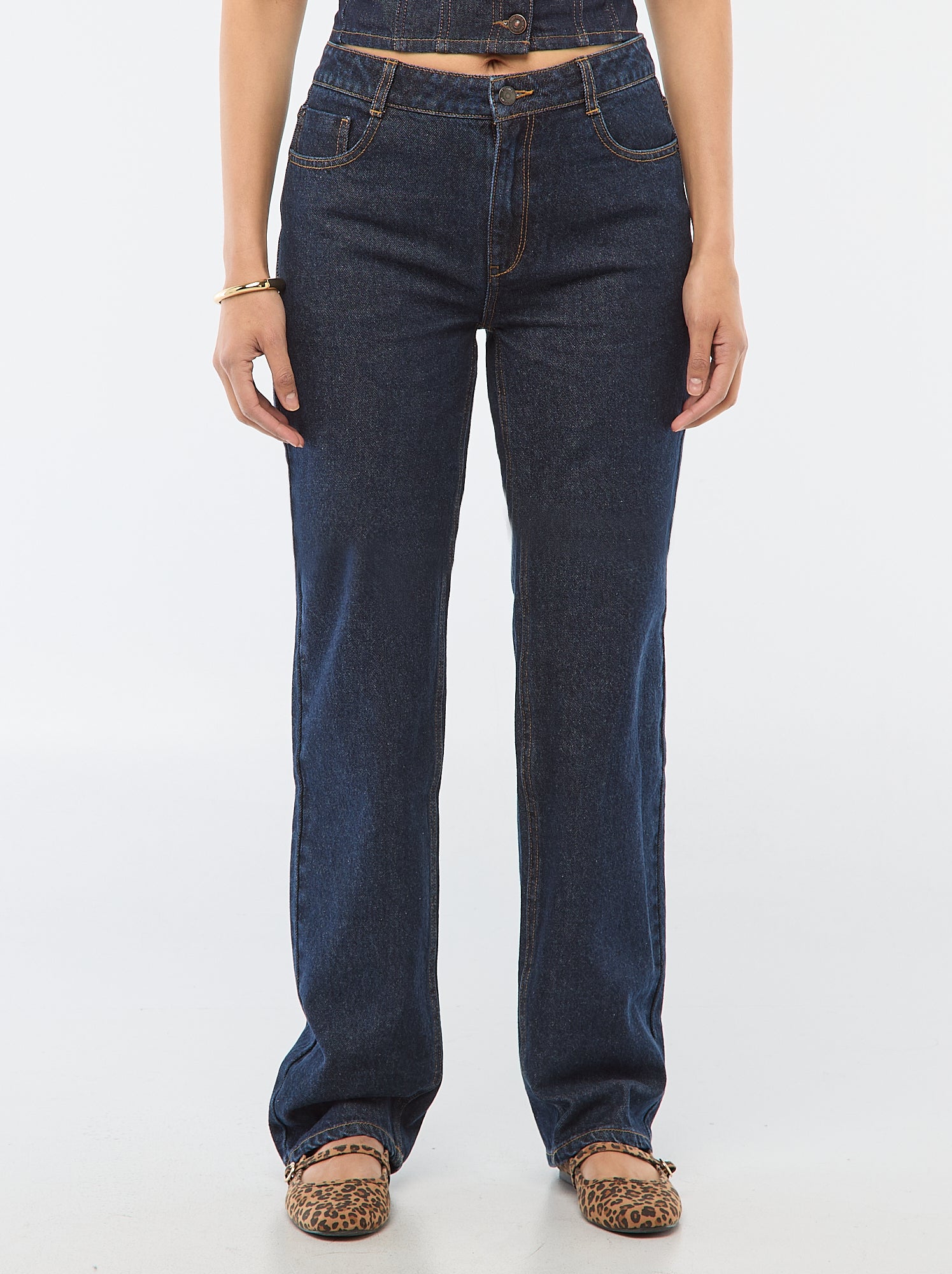 Pantalon denim regular en coton - L34 - Bleu foncé