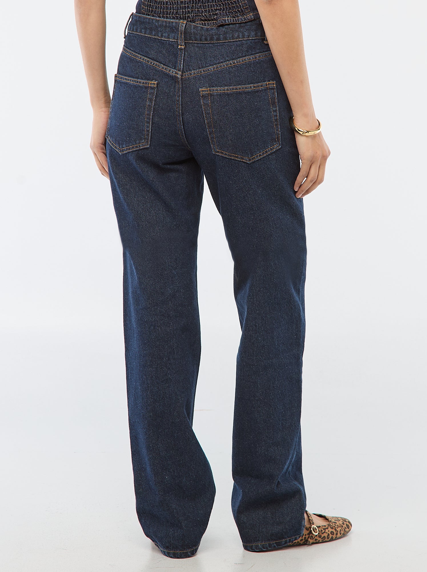 Pantalon denim regular en coton - L34 - Bleu foncé