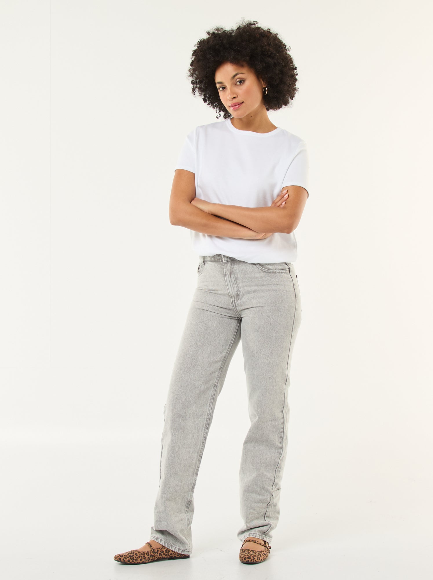Pantalon denim regular en coton - L34 - Gris