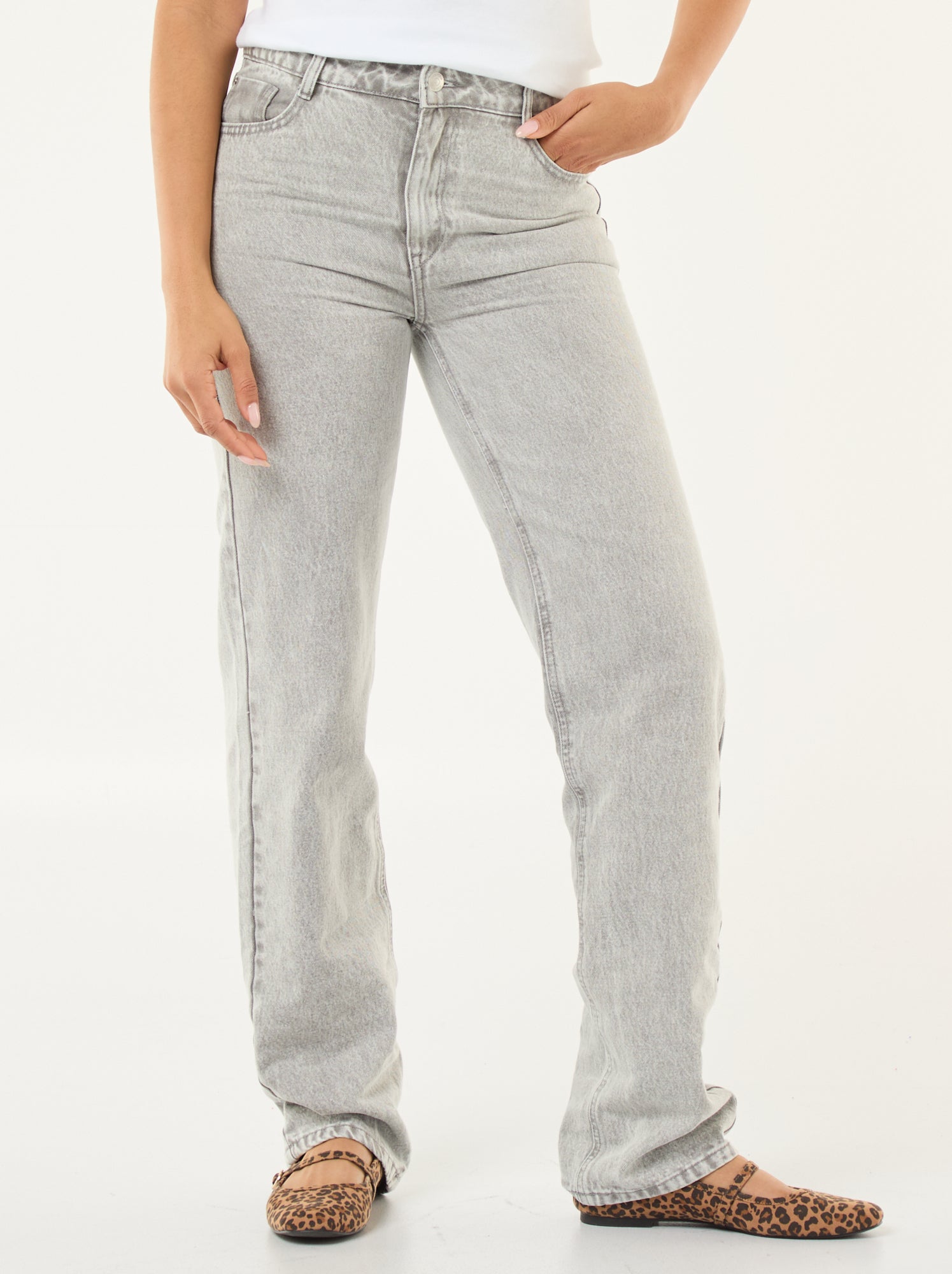 Pantalon denim regular en coton - L34 - Gris