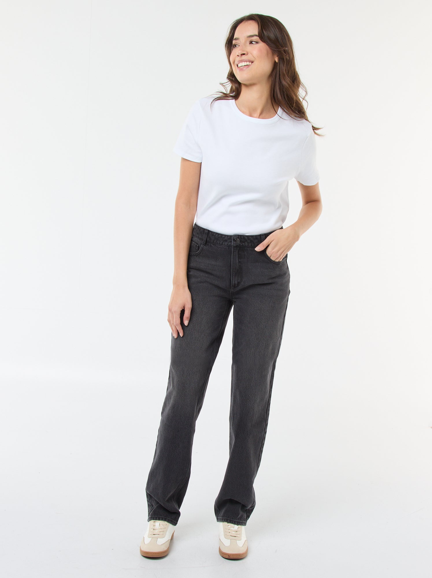 Pantalon denim regular en coton - L34 - Noir