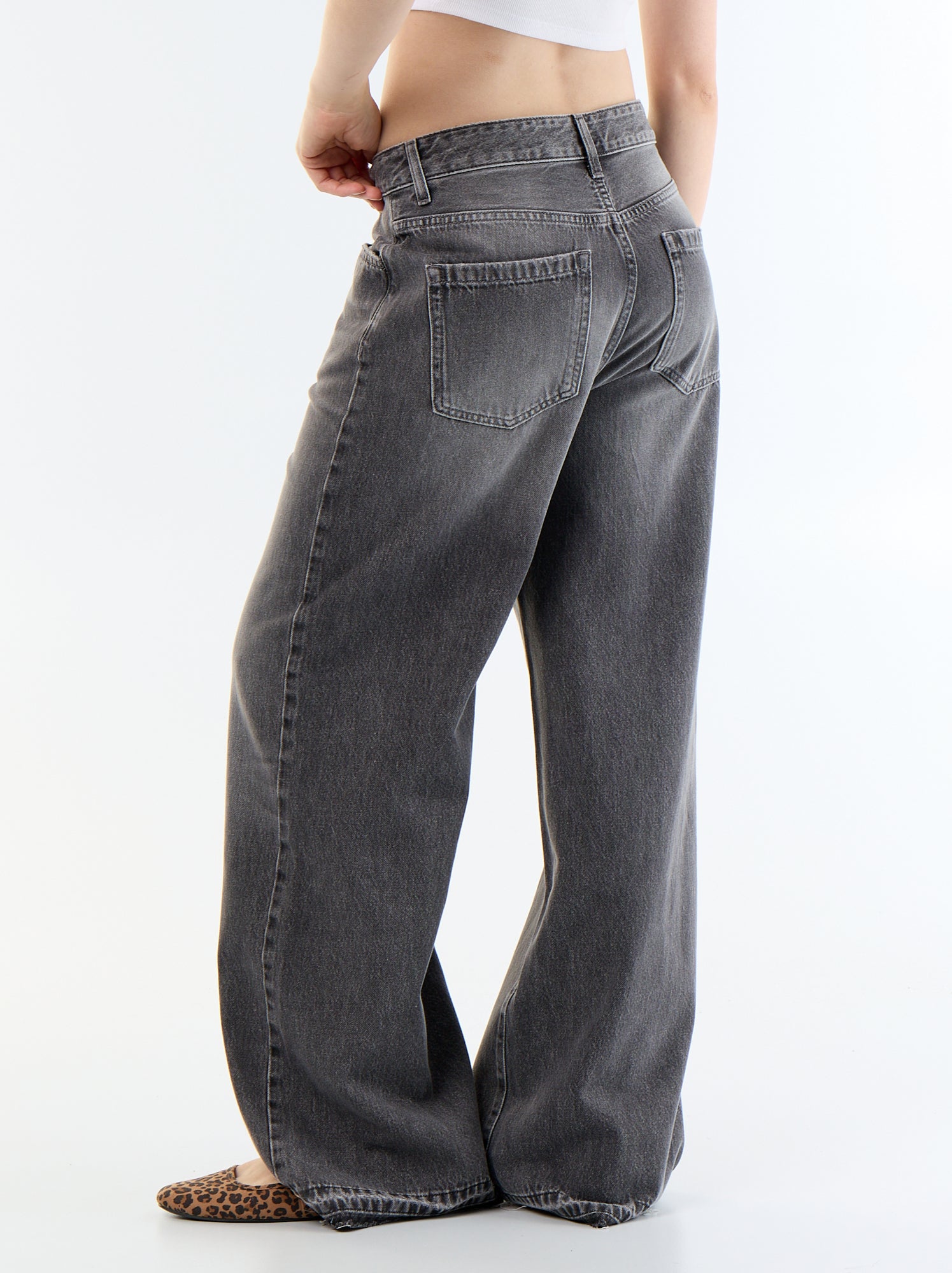 Pantalon denim wide leg effet délavé - Gris