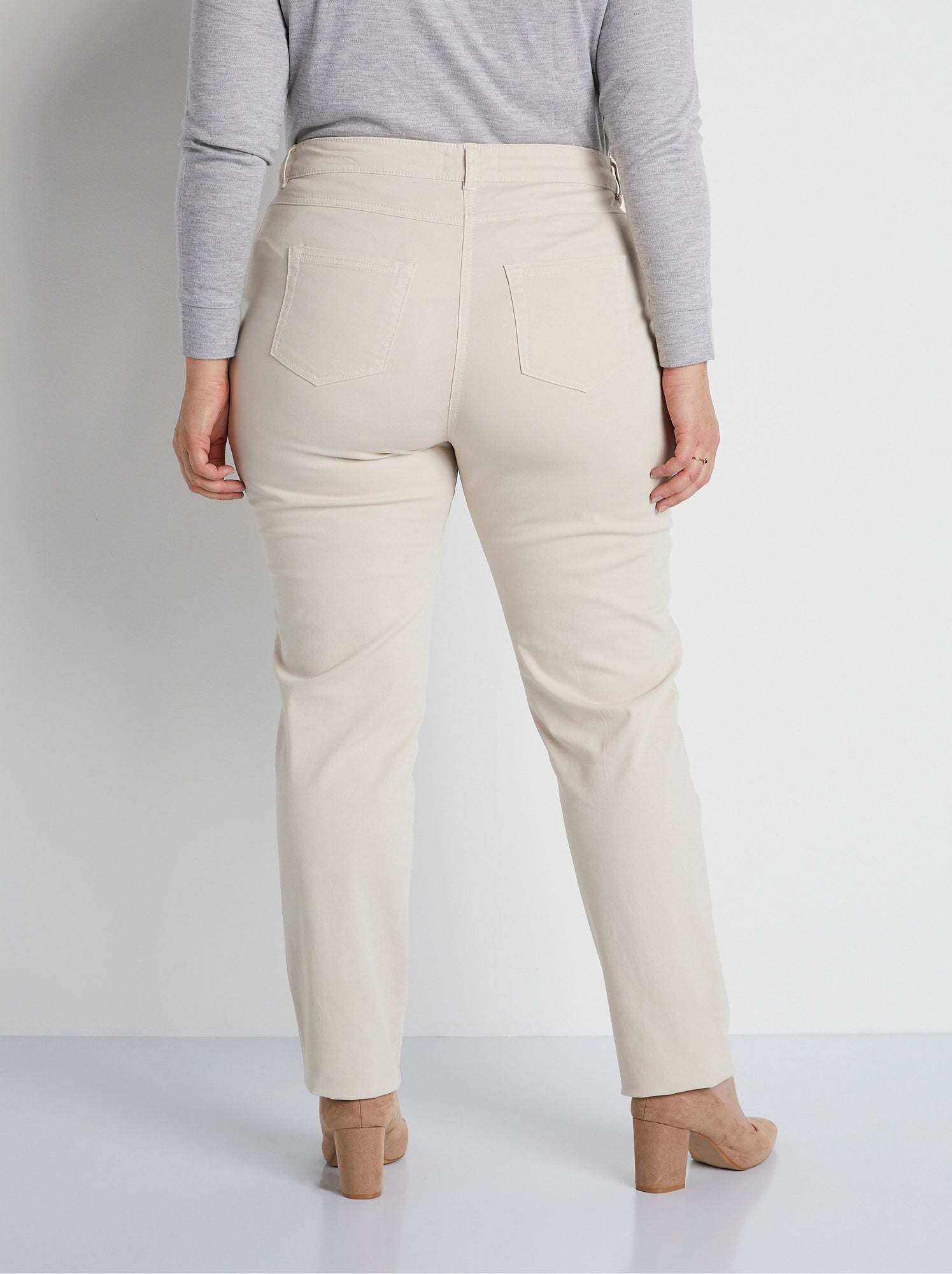 Pantalon droit 5 poches coton stretch - afibel - Beige
