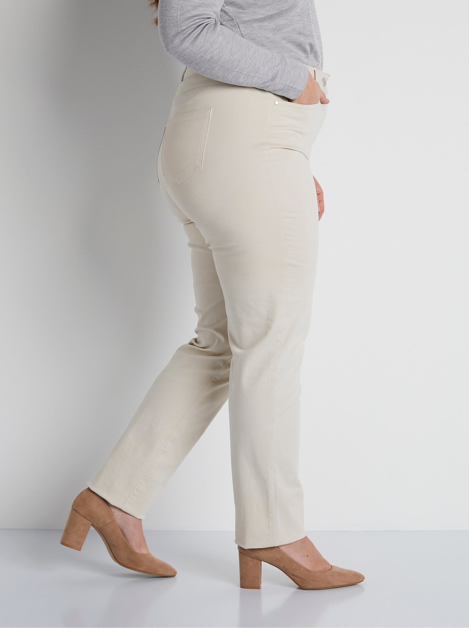 Pantalon droit 5 poches coton stretch - afibel - Beige
