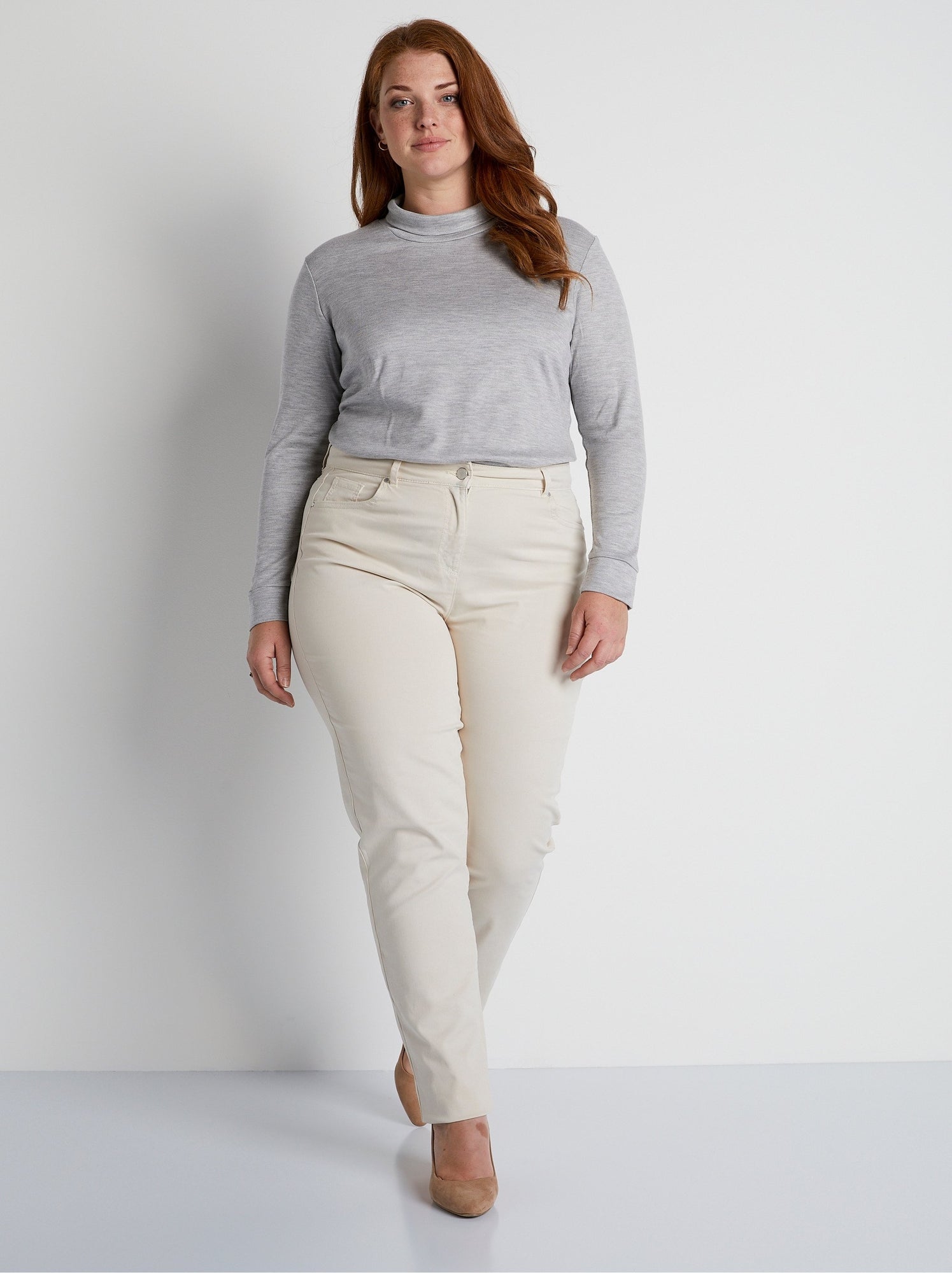 Pantalon droit 5 poches coton stretch - afibel - Beige