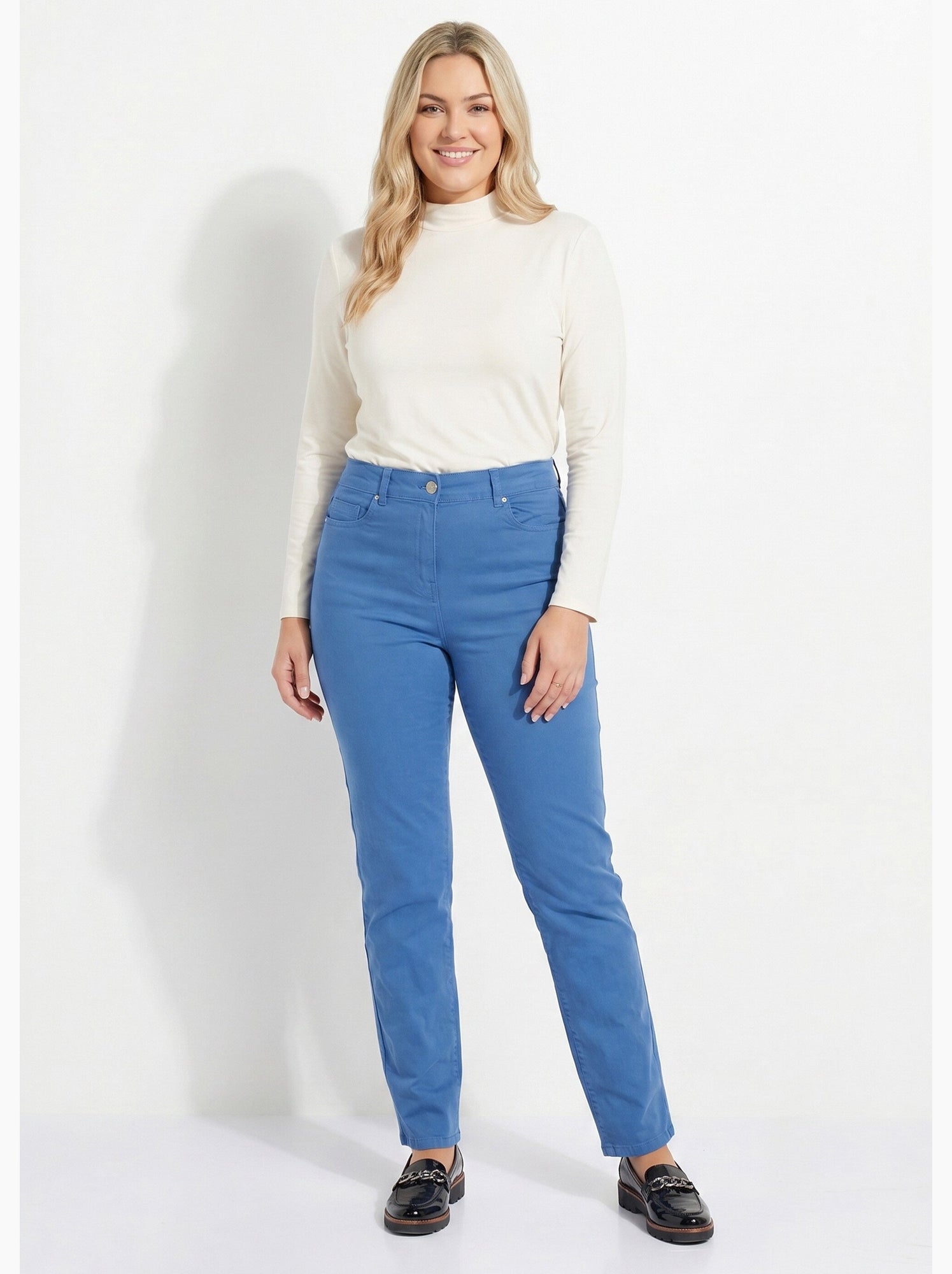 Pantalon droit 5 poches coton stretch - afibel - Bleu