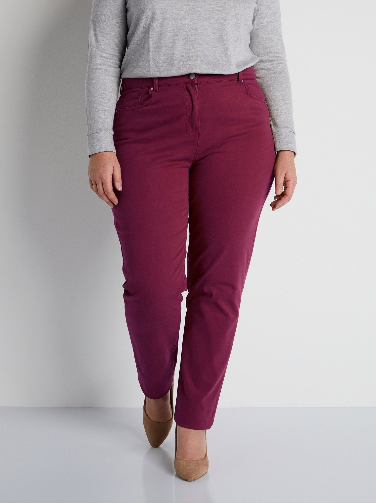 Pantalon droit 5 poches coton stretch - afibel - Bordeaux