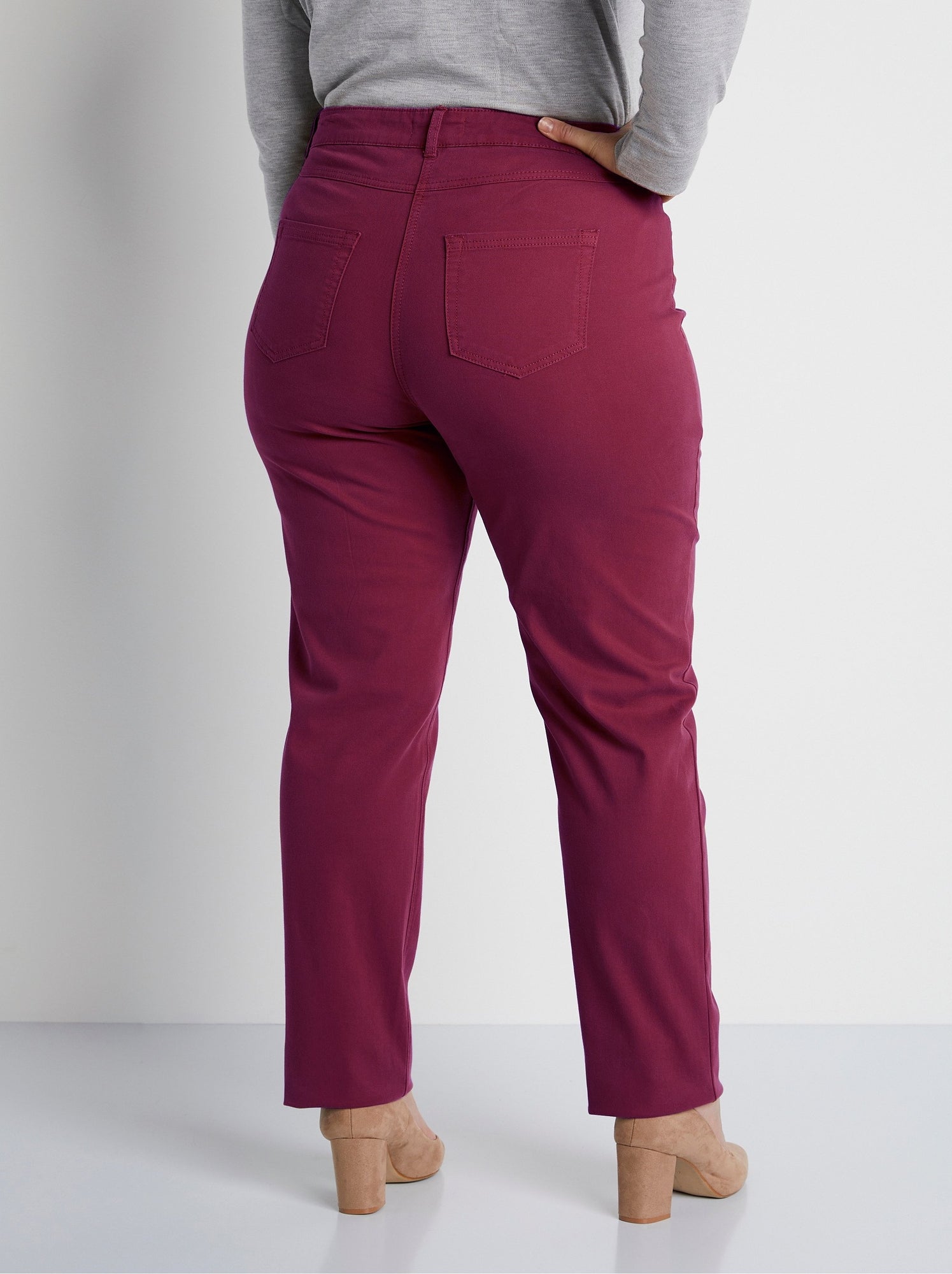 Pantalon droit 5 poches coton stretch - afibel - Bordeaux