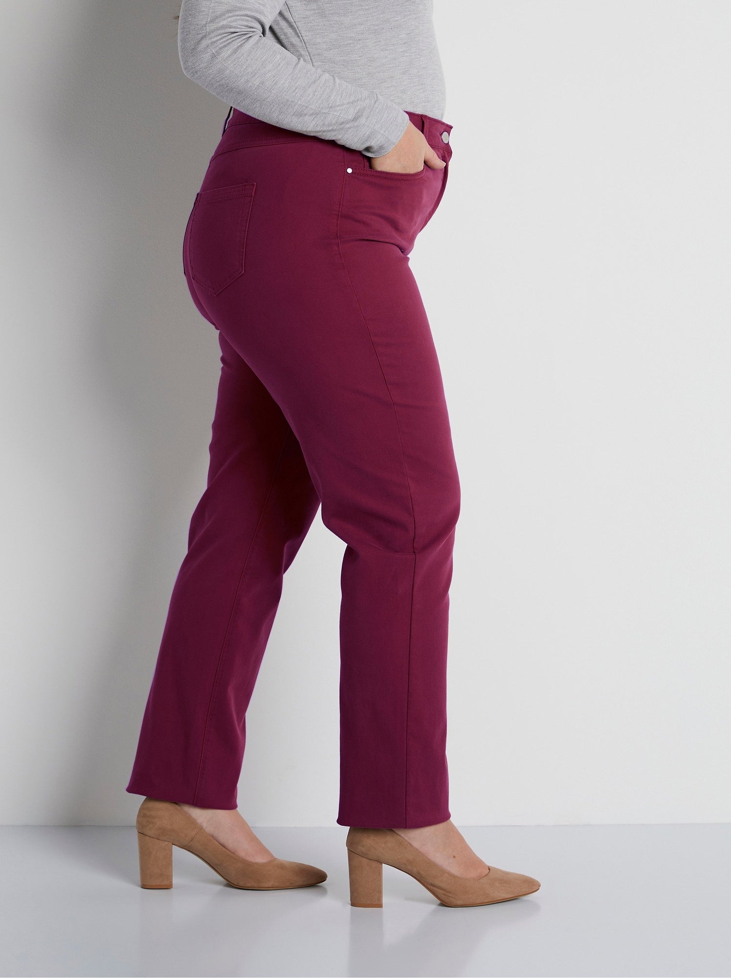 Pantalon droit 5 poches coton stretch - afibel - Bordeaux