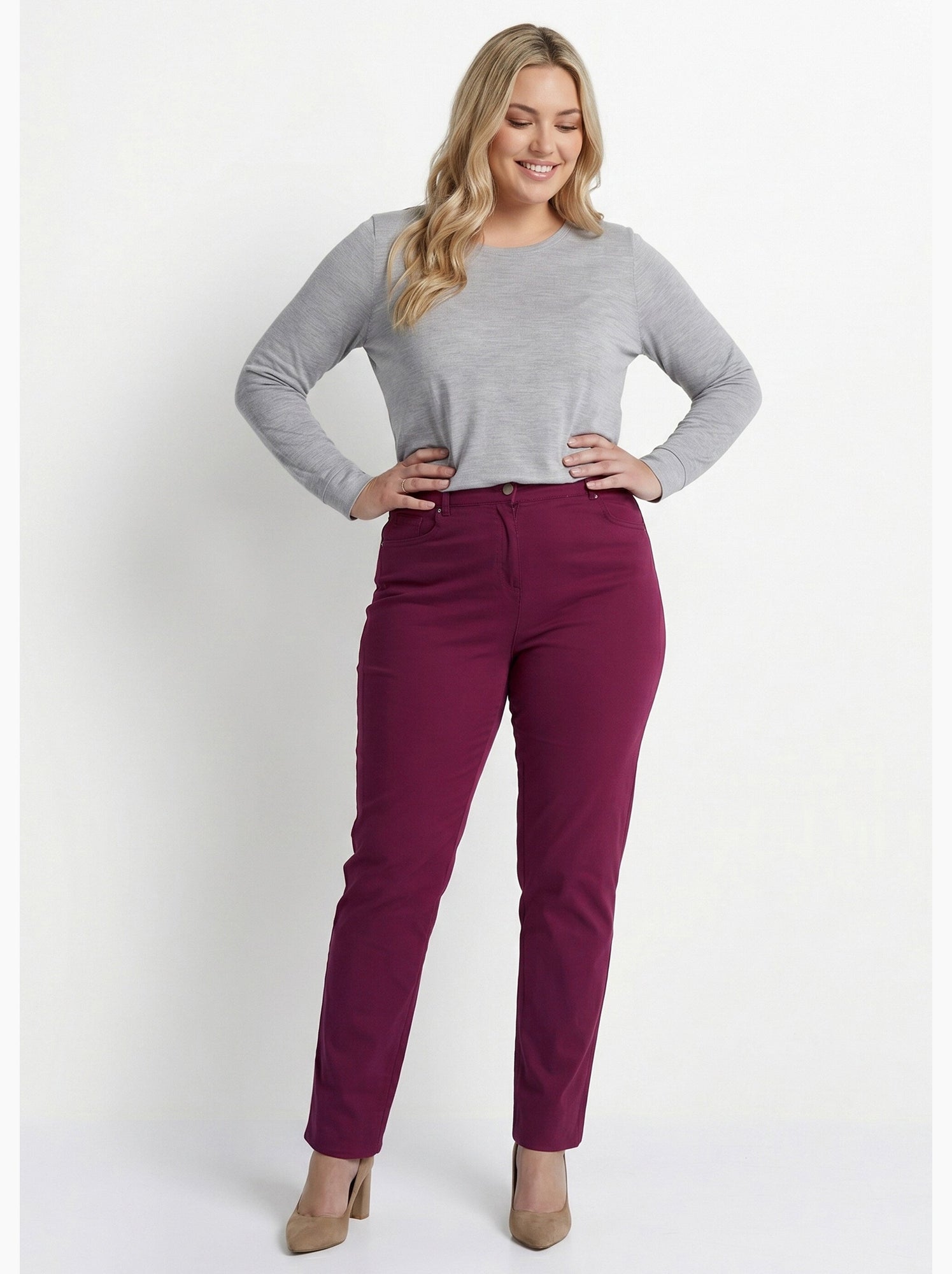 Pantalon droit 5 poches coton stretch - afibel - Bordeaux