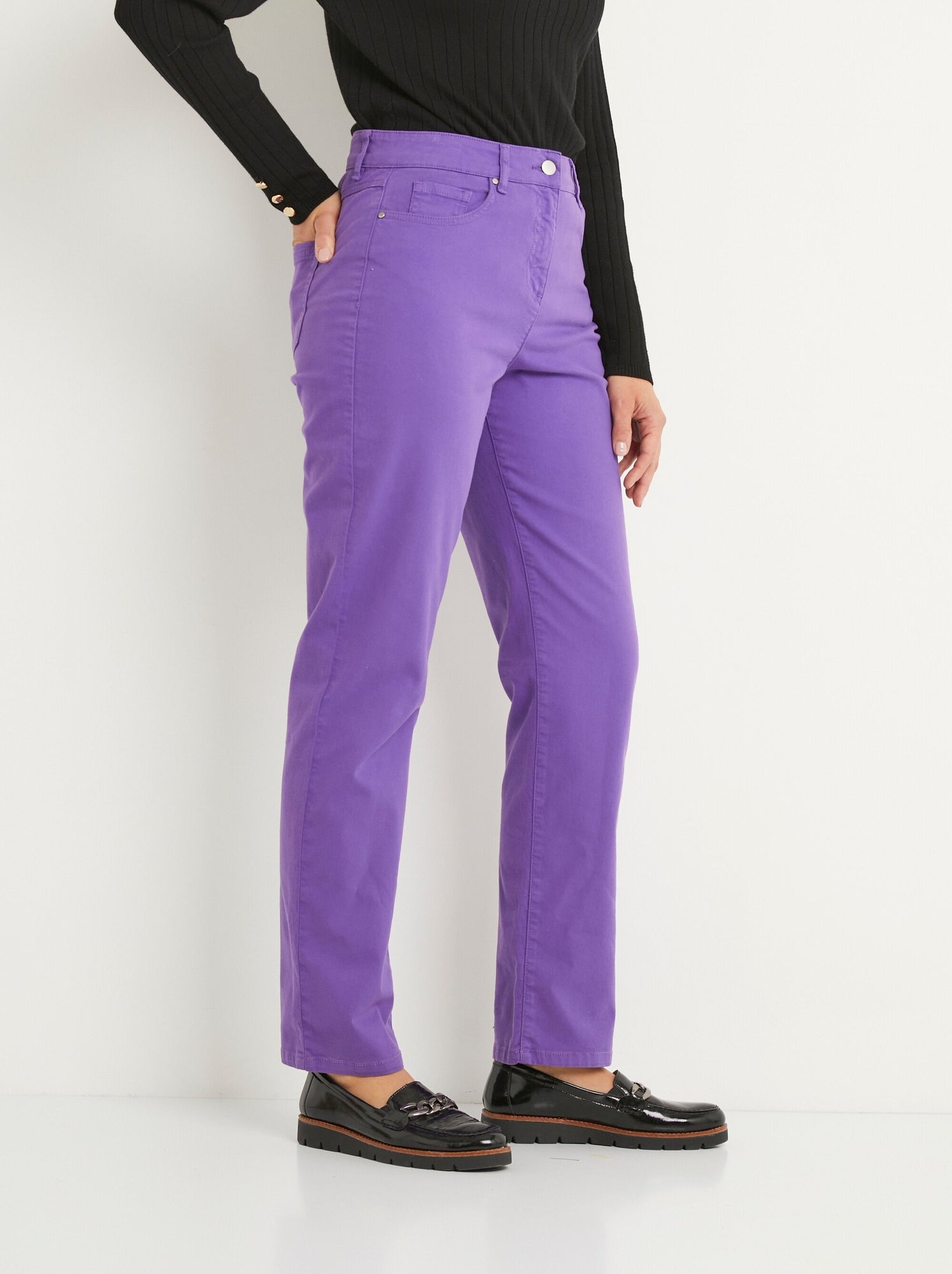 Pantalon droit 5 poches coton stretch - afibel - Violet