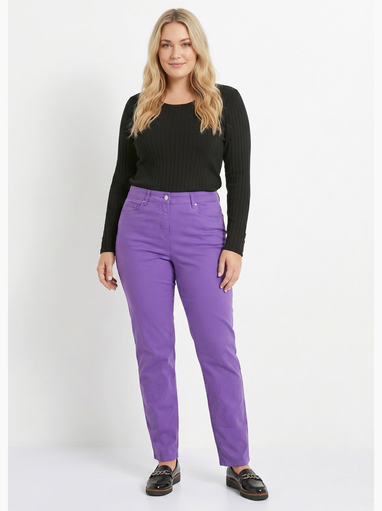 Pantalon droit 5 poches coton stretch - afibel - Violet