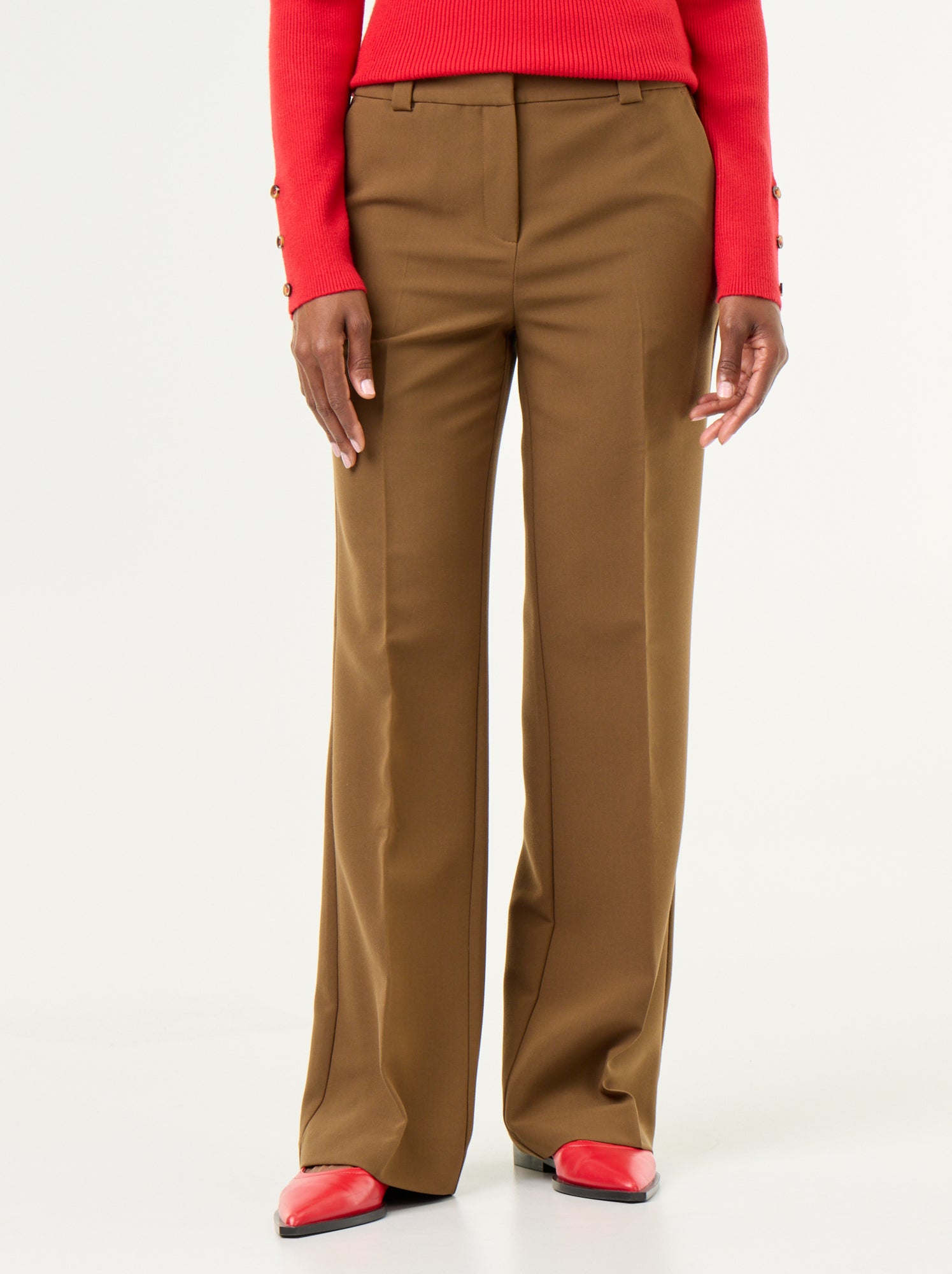 Pantalon droit avec taille ceinturée - Marron