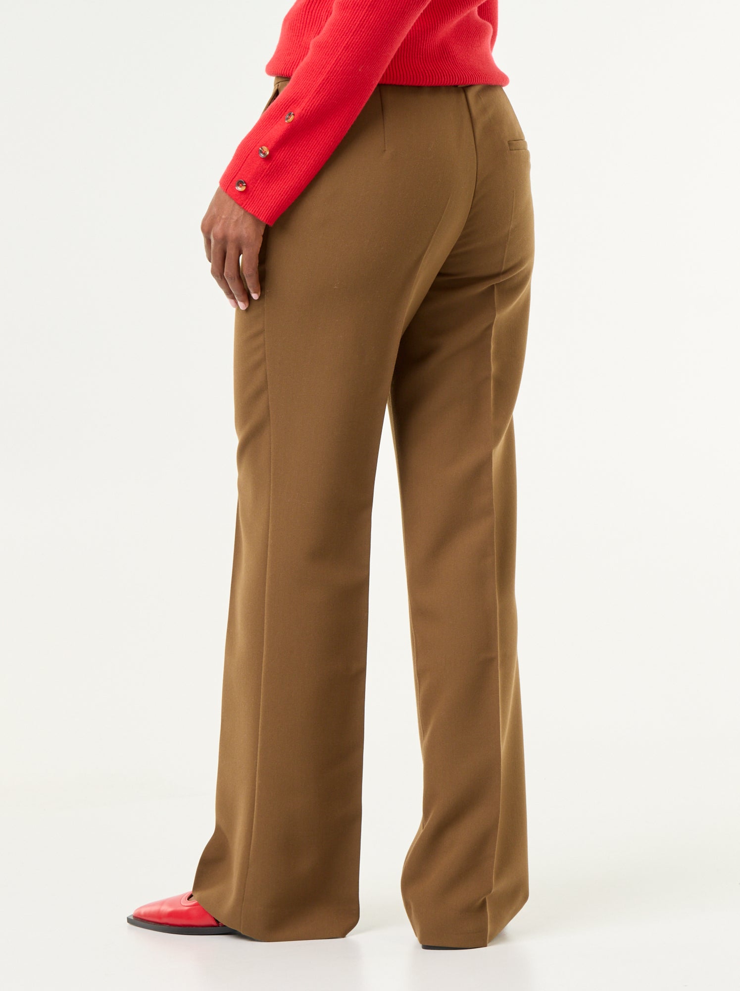 Pantalon droit avec taille ceinturée - Marron