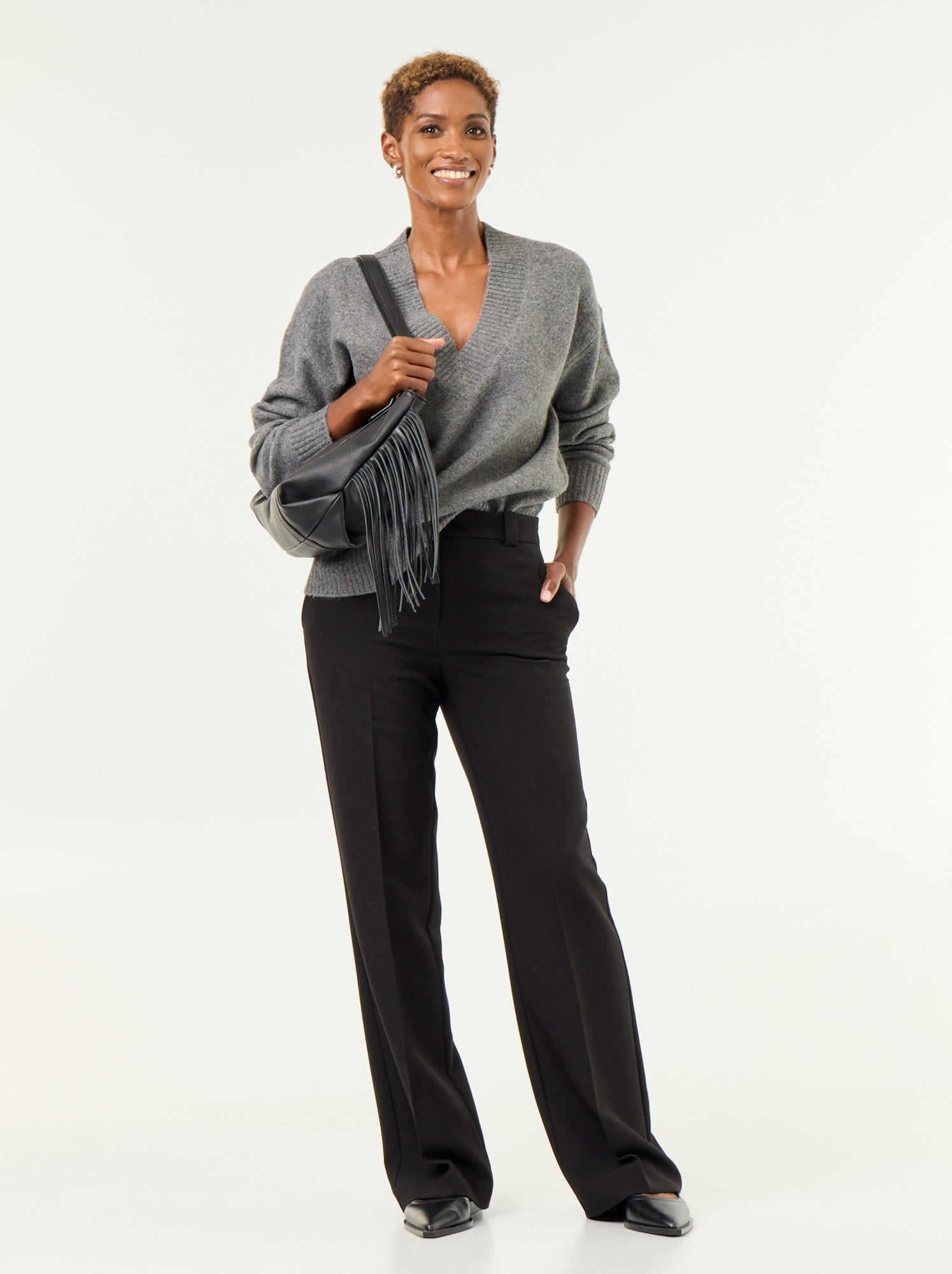 Pantalon droit avec taille ceinturée - Noir