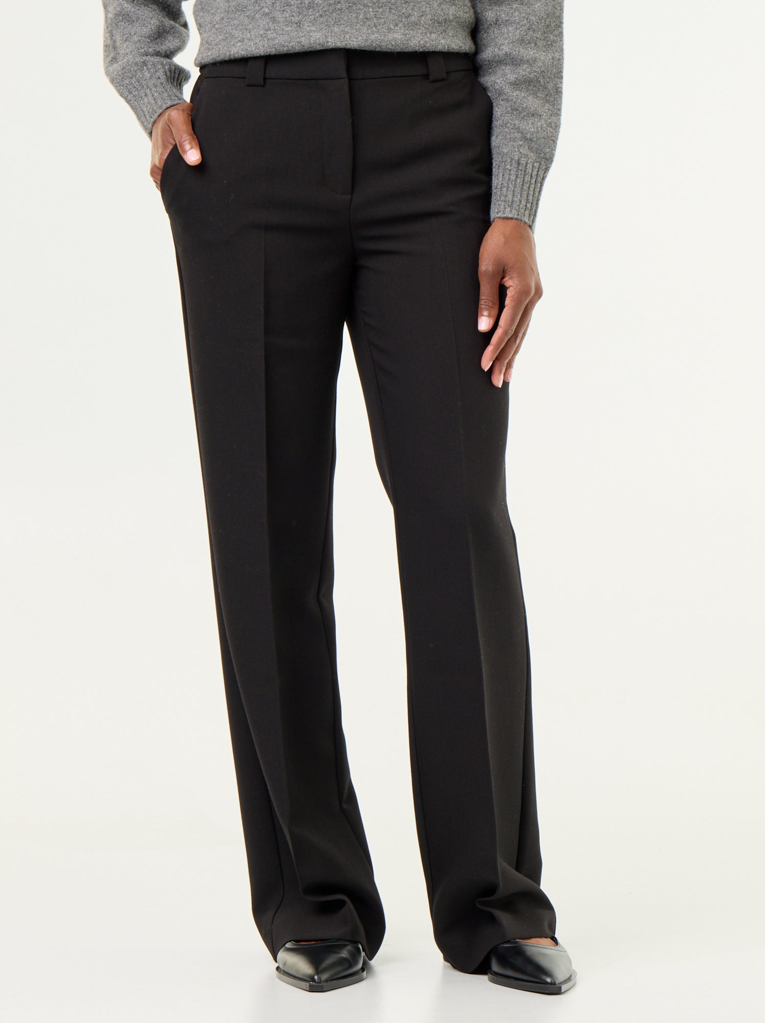 Pantalon droit avec taille ceinturée - Noir