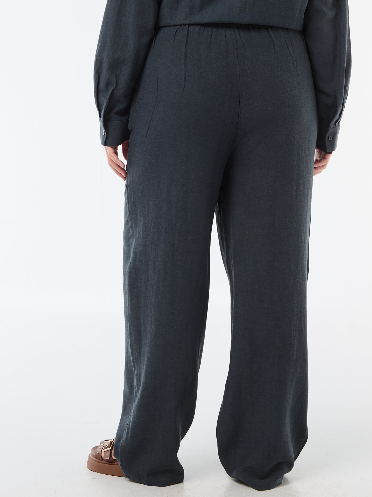 Pantalon droit en lin mélangé - Bleu