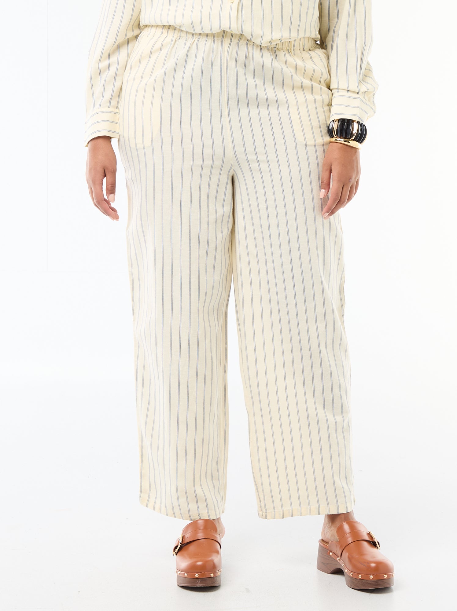 Pantalon droit en lin mélangé - Jaune