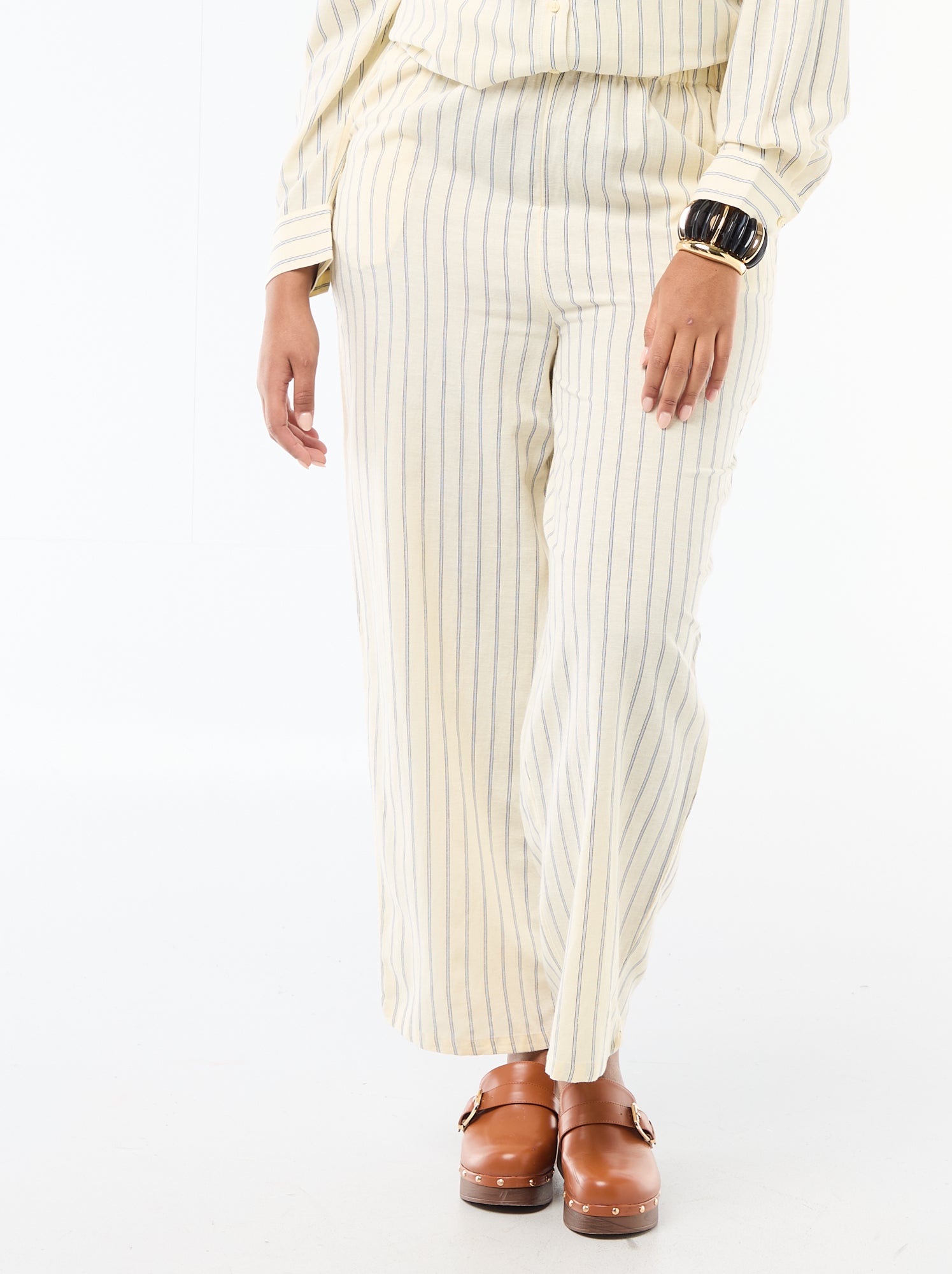 Pantalon droit en lin mélangé - Jaune