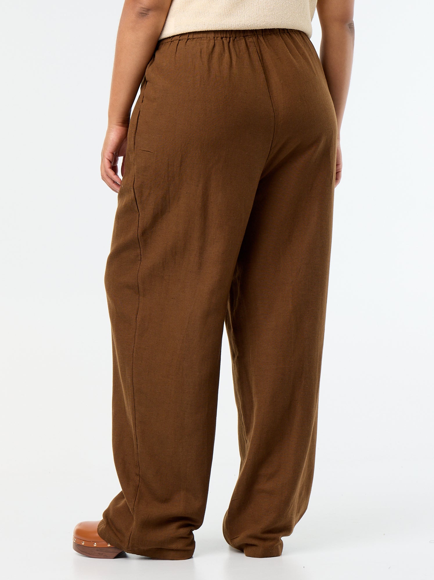 Pantalon droit en lin mélangé - Marron (FDJ55_7)