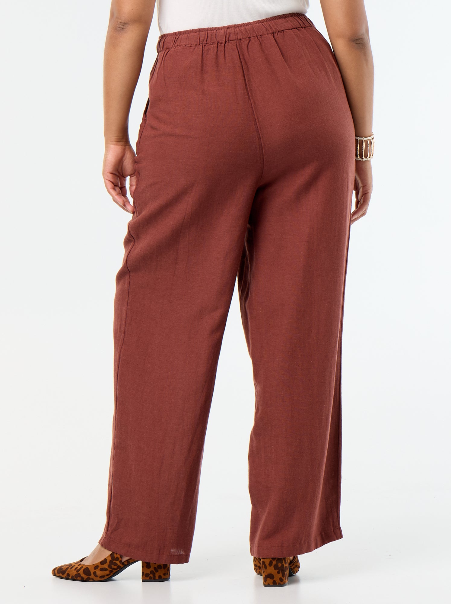 Pantalon droit en lin mélangé - Marron (FDJ55_8)