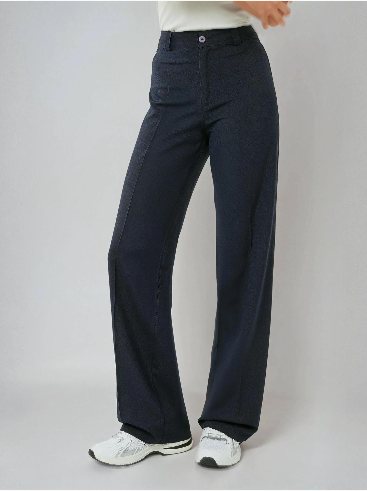 Pantalon droit taille haute - Bleu marine