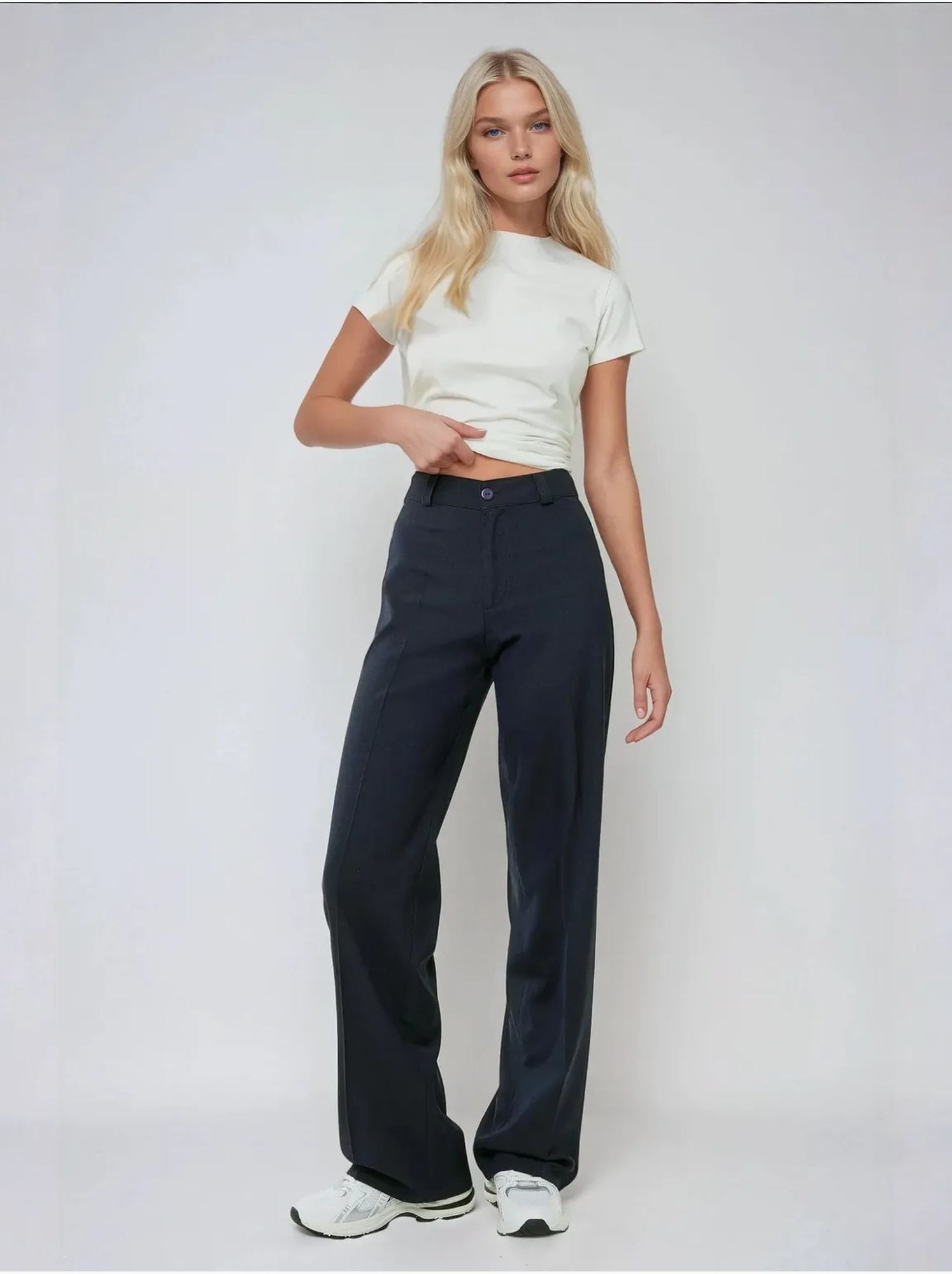 Pantalon droit taille haute - Bleu marine