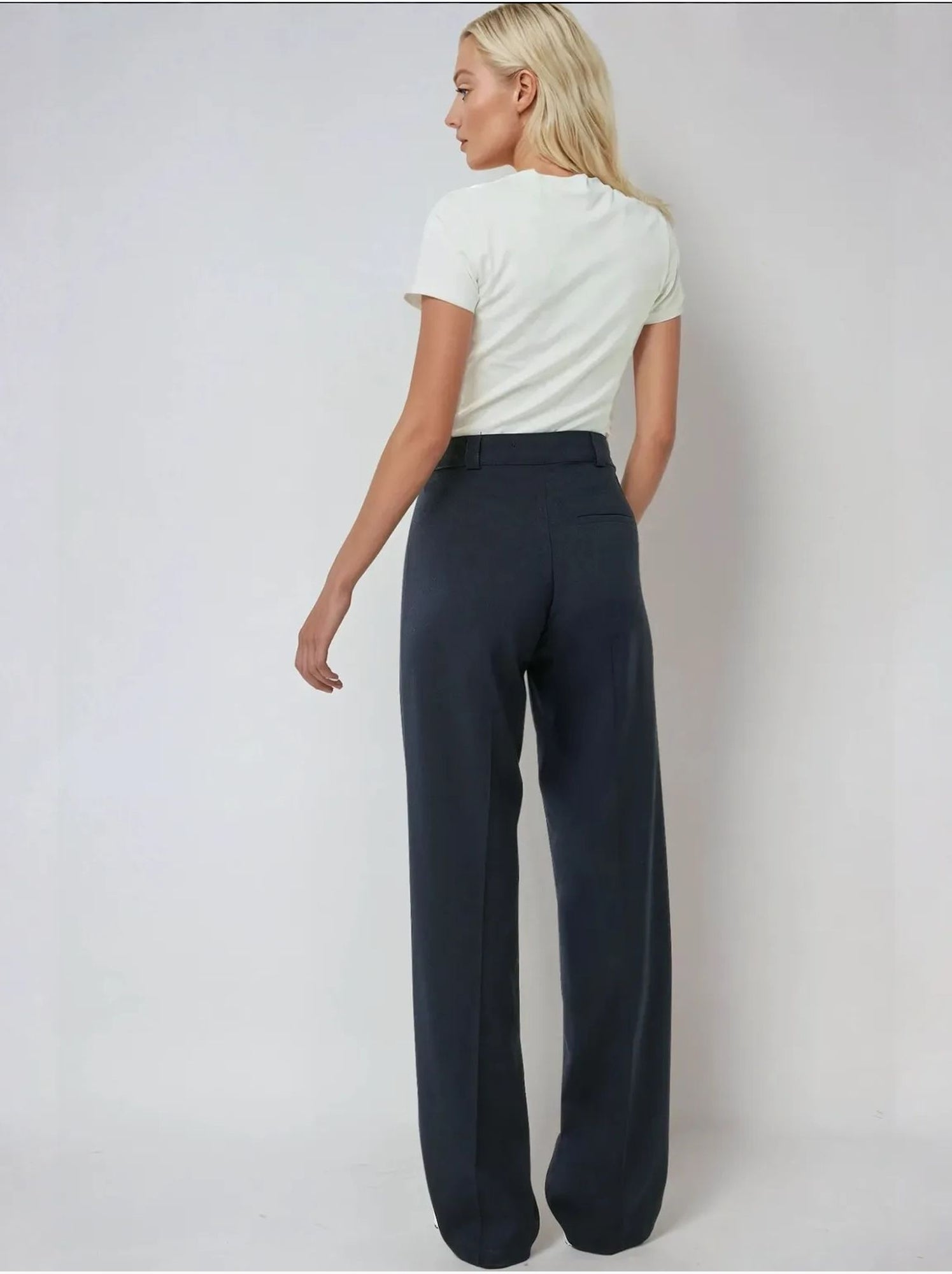 Pantalon droit taille haute - Bleu marine