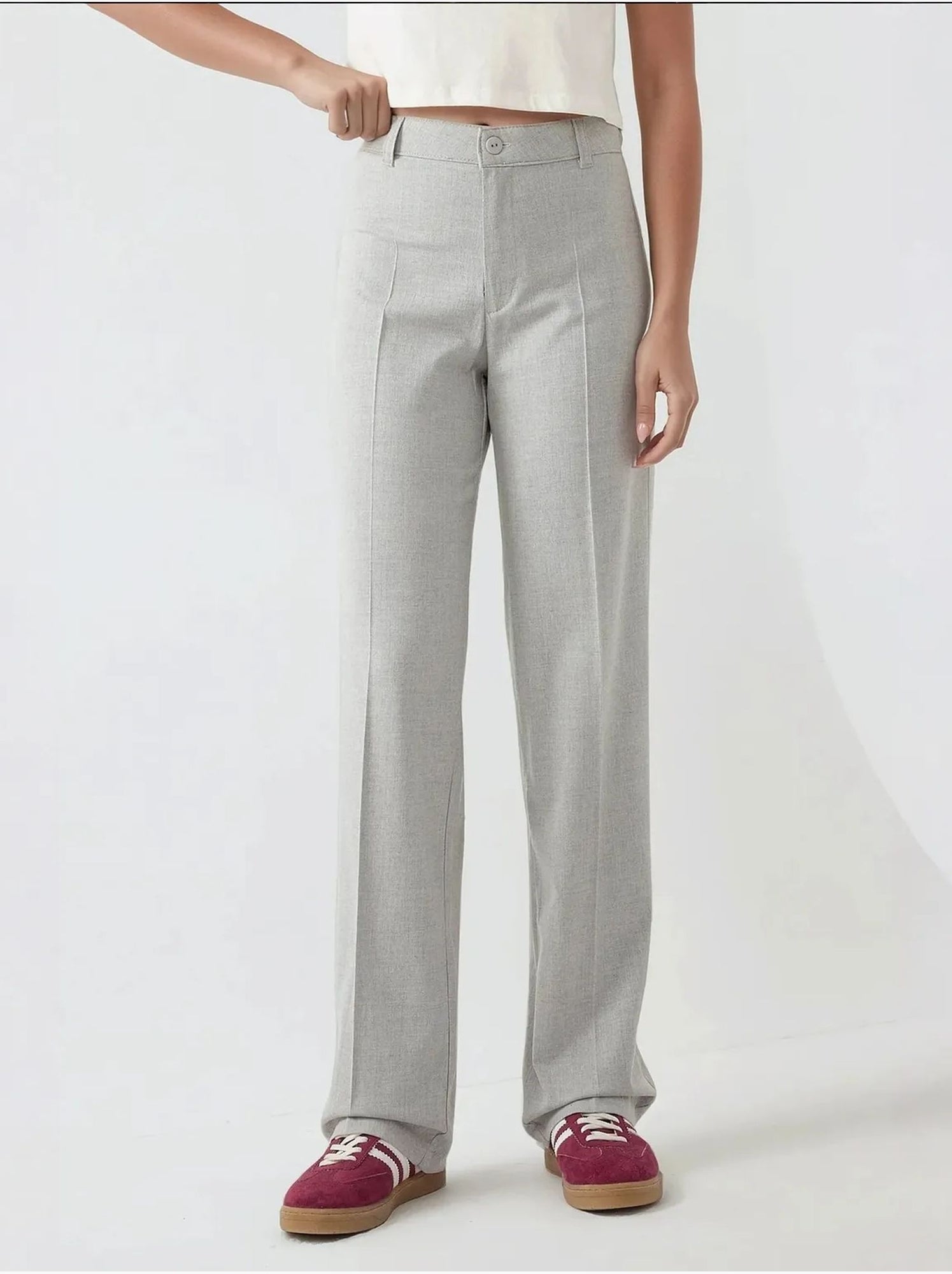 Pantalon droit taille haute - Gris clair