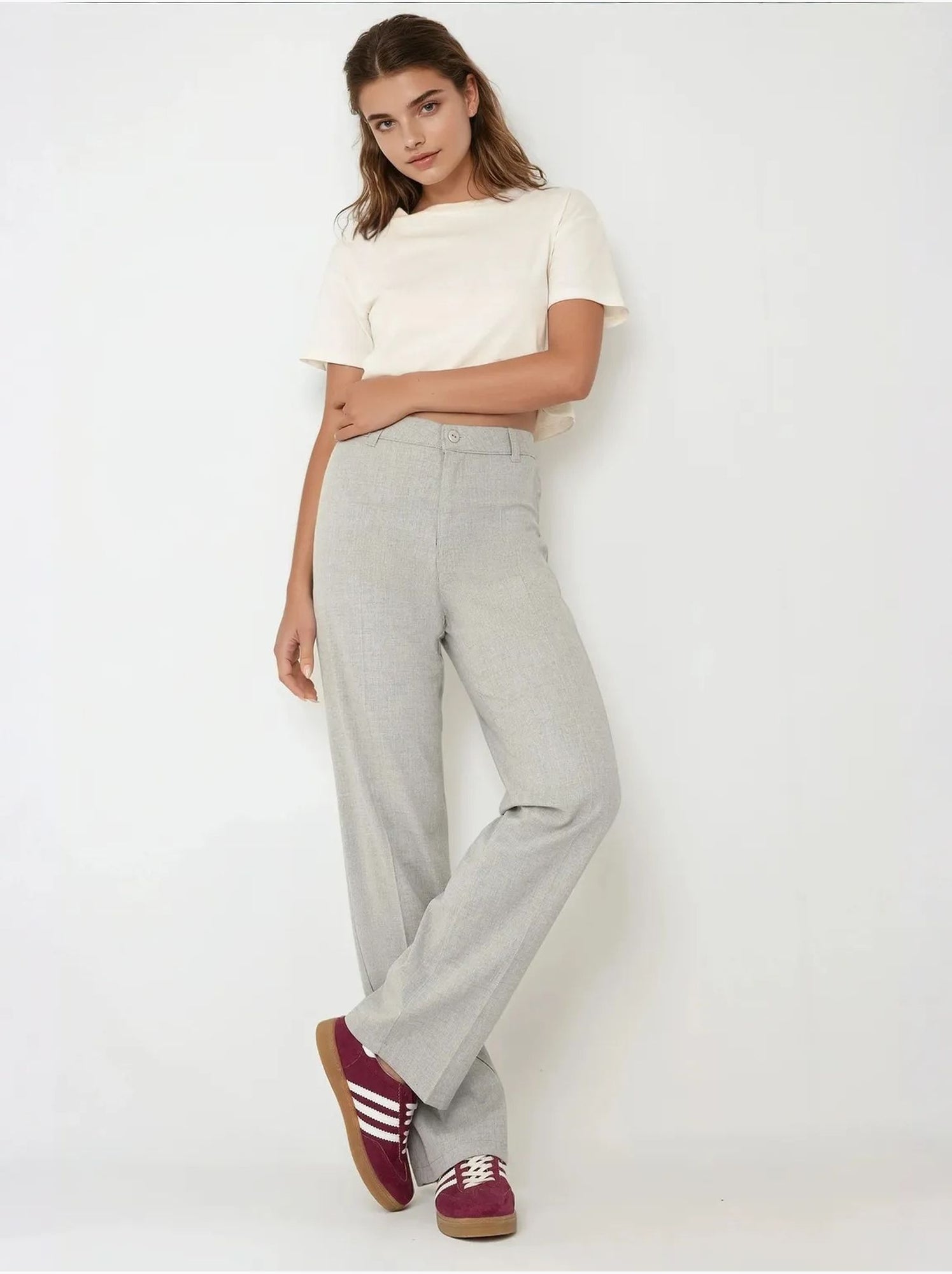 Pantalon droit taille haute - Gris clair