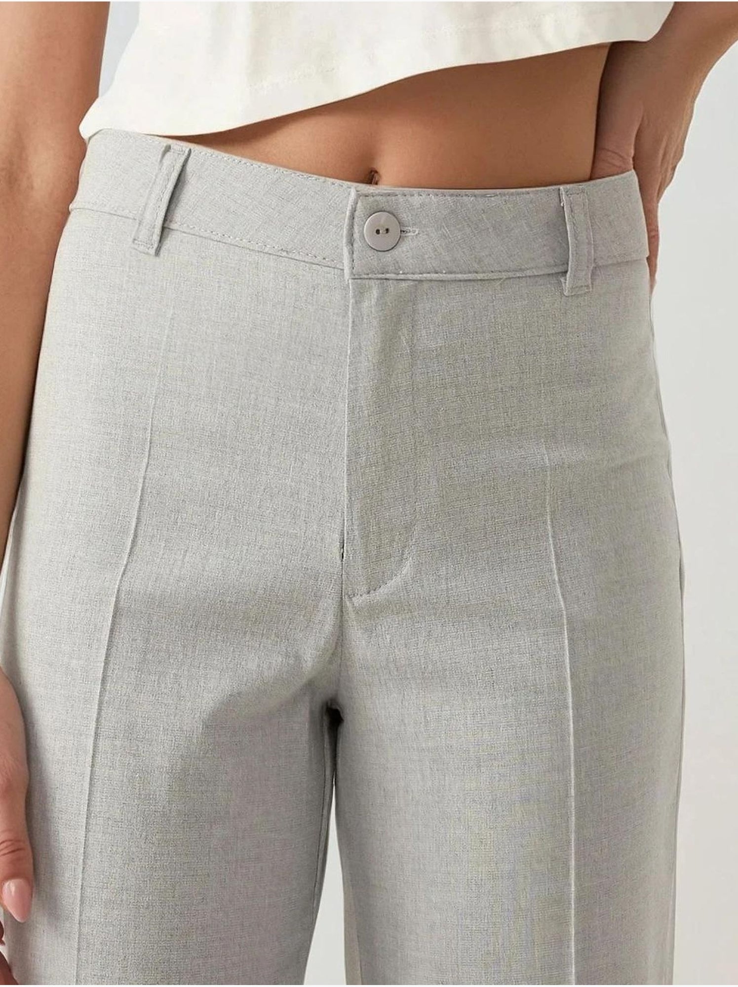 Pantalon droit taille haute - Gris clair
