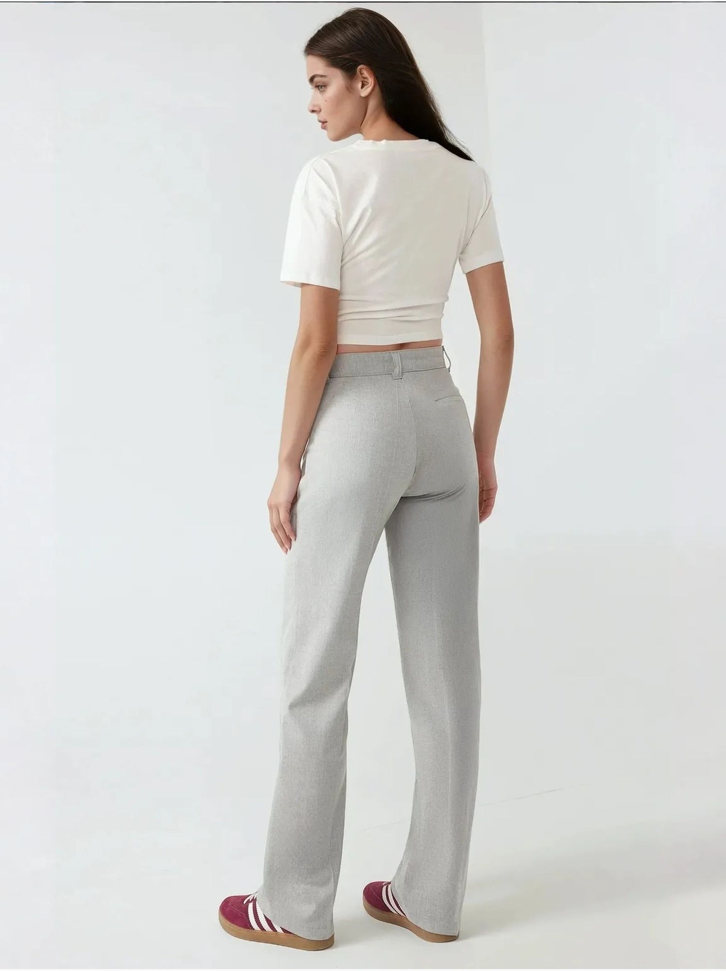 Pantalon droit taille haute - Gris clair