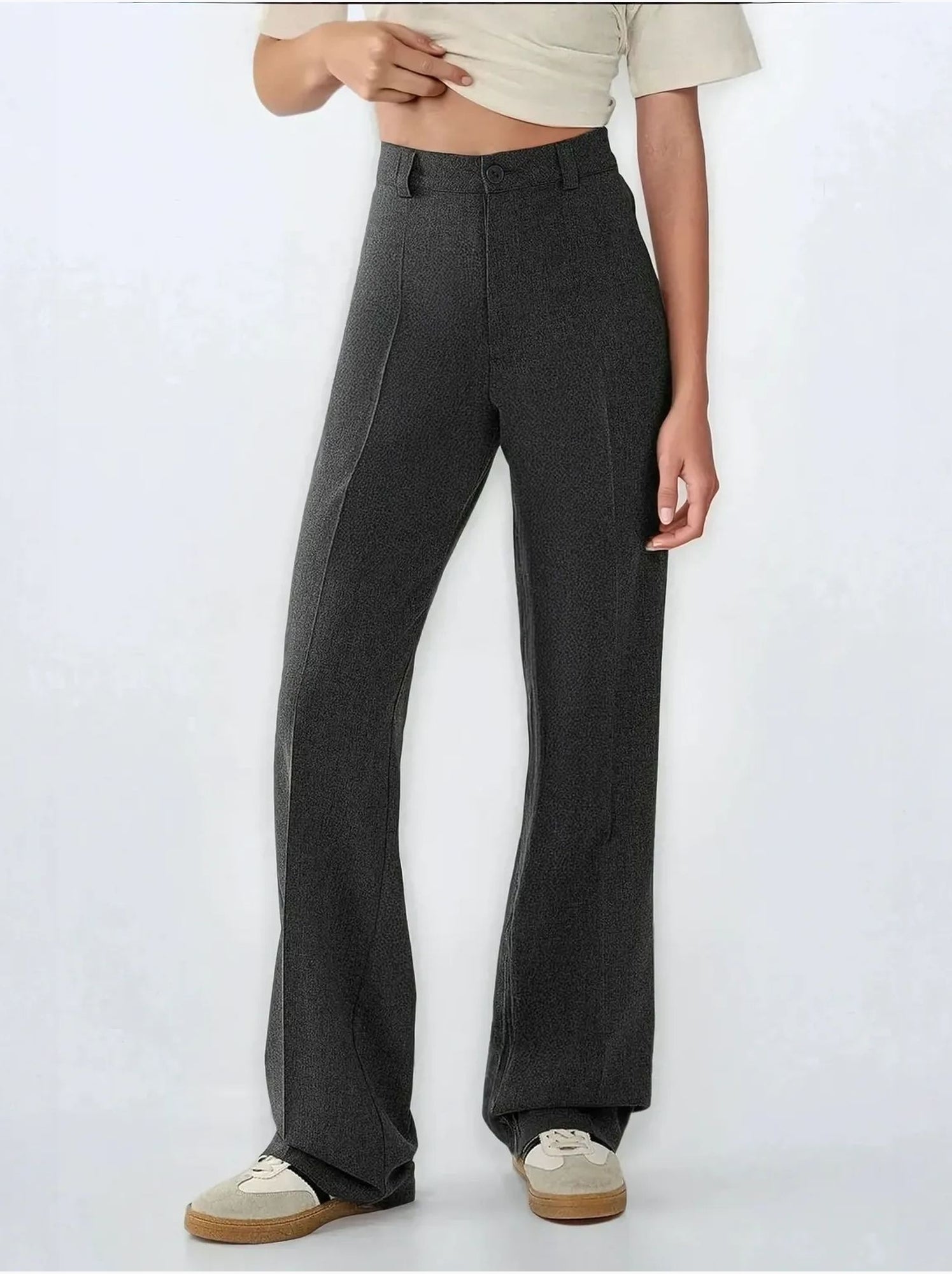 Pantalon droit taille haute - Gris foncé