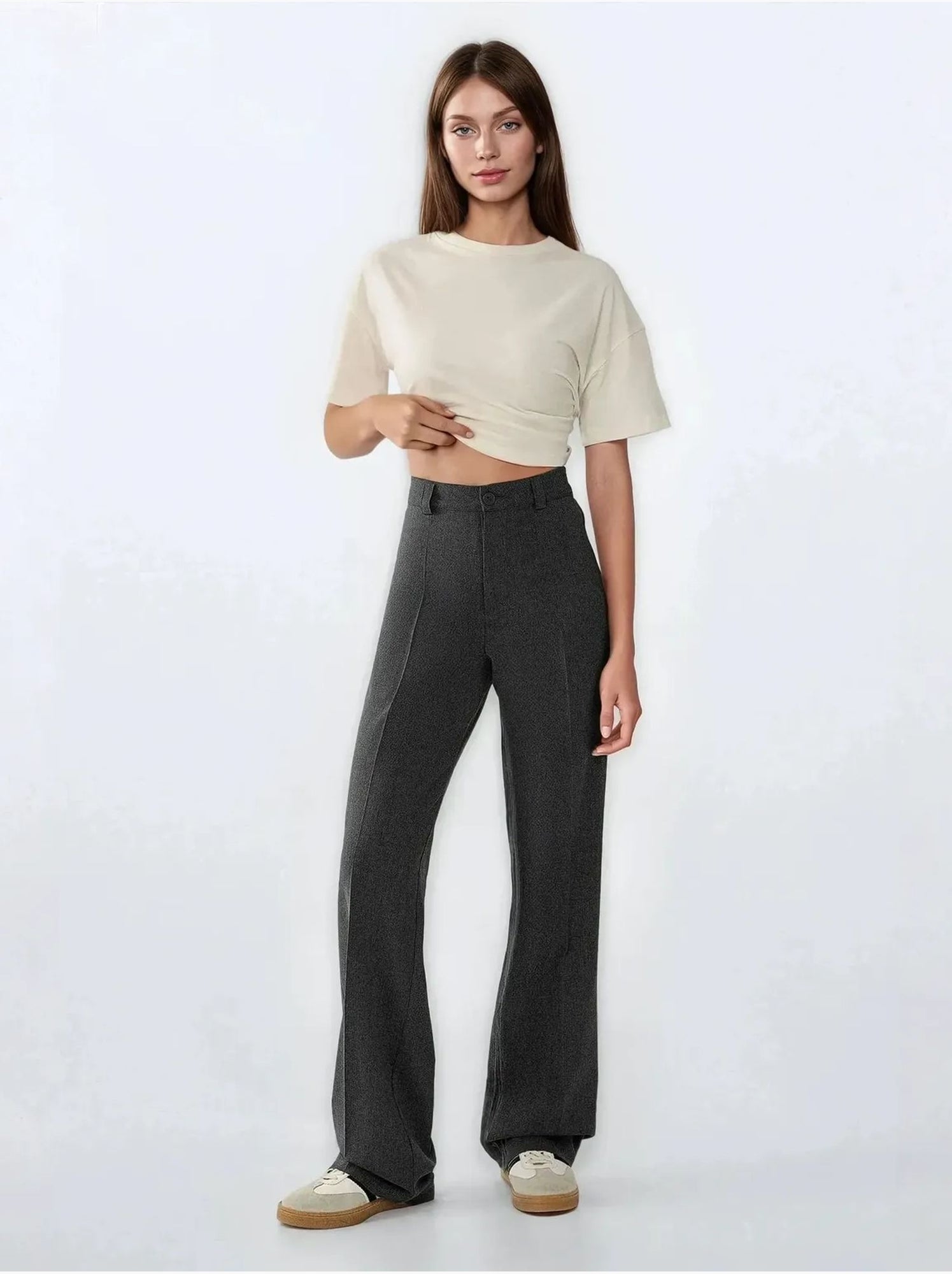 Pantalon droit taille haute - Gris foncé
