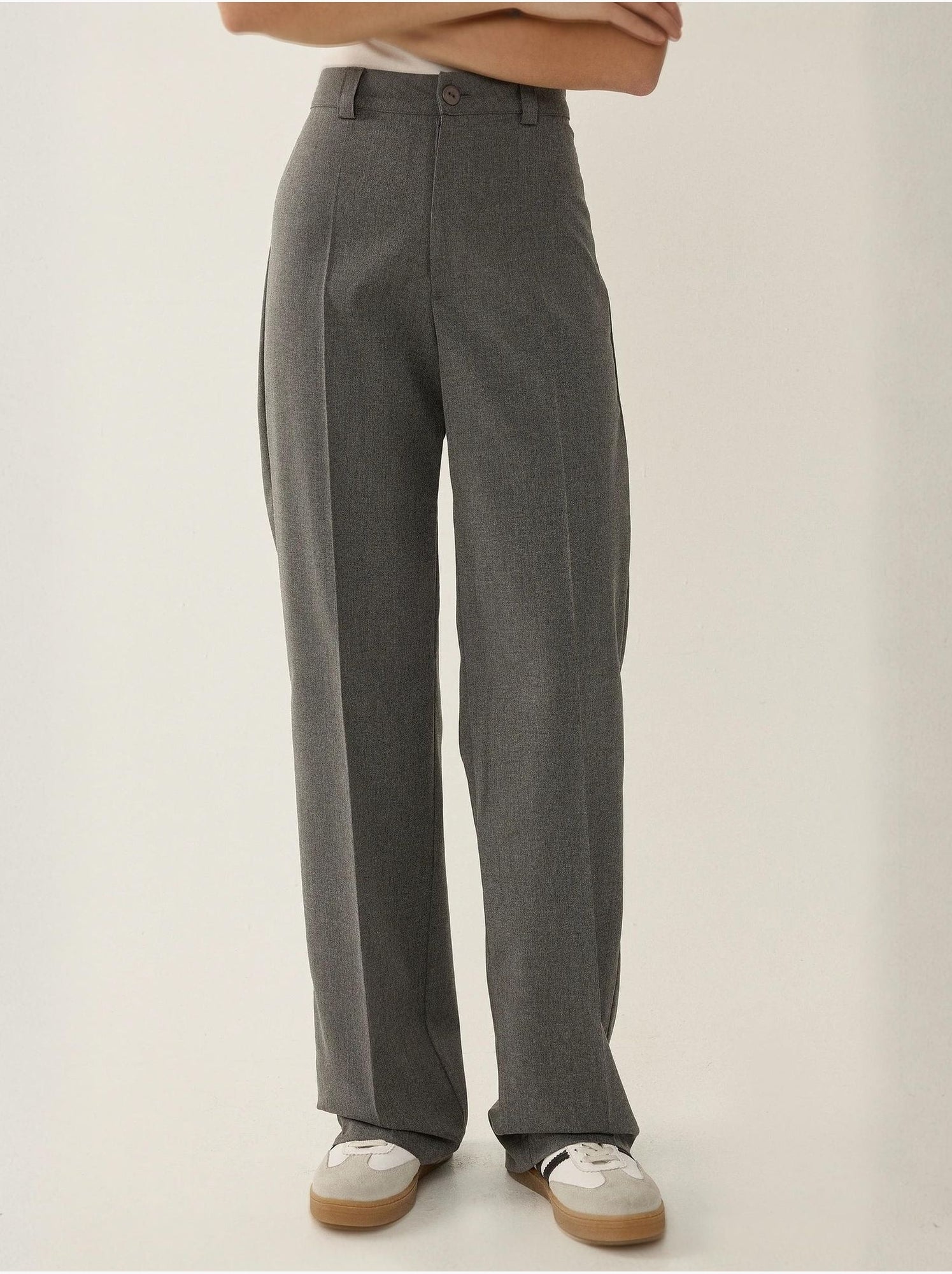 Pantalon droit taille haute - Gris