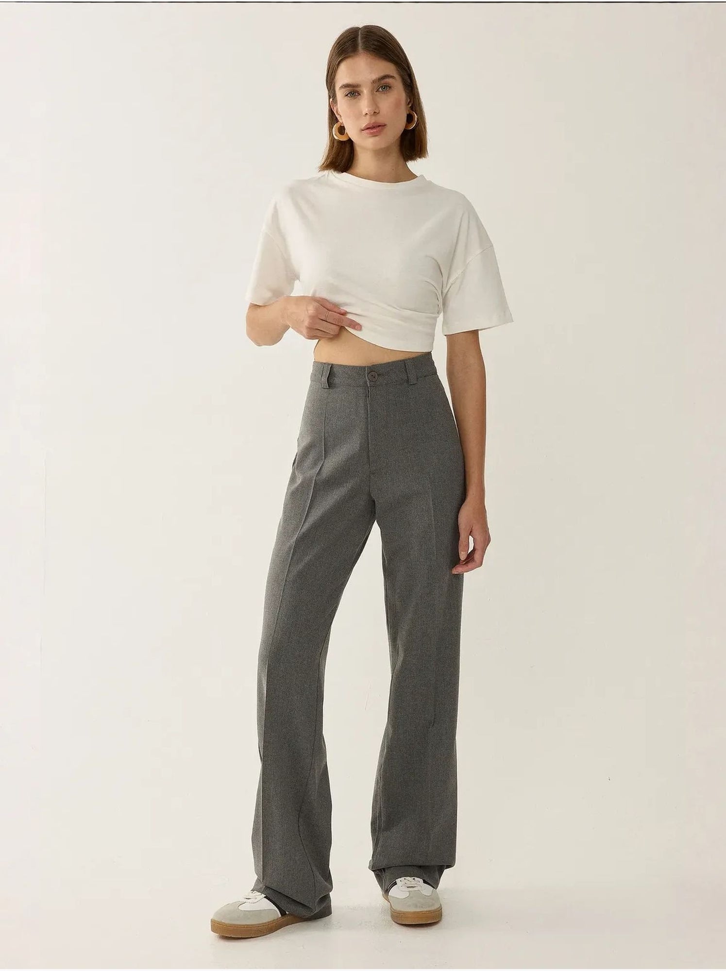 Pantalon droit taille haute - Gris