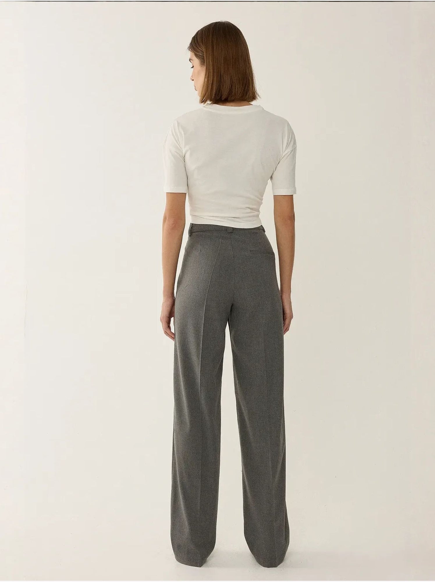 Pantalon droit taille haute - Gris