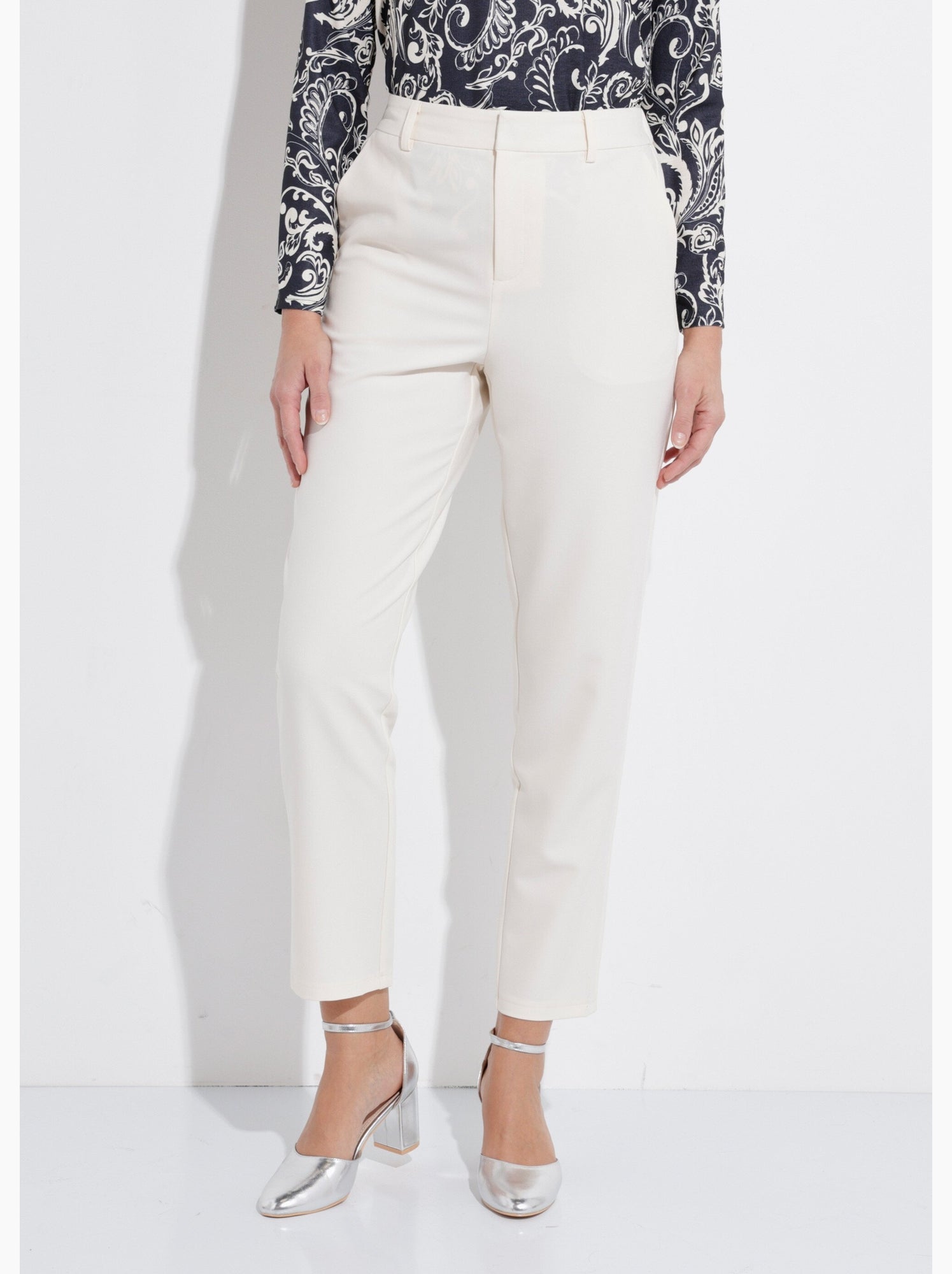 Pantalon droit tailleur fluide taille élastiquée - afibel - Ivoire