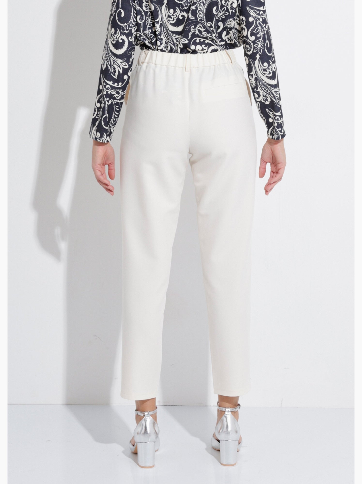Pantalon droit tailleur fluide taille élastiquée - afibel - Ivoire